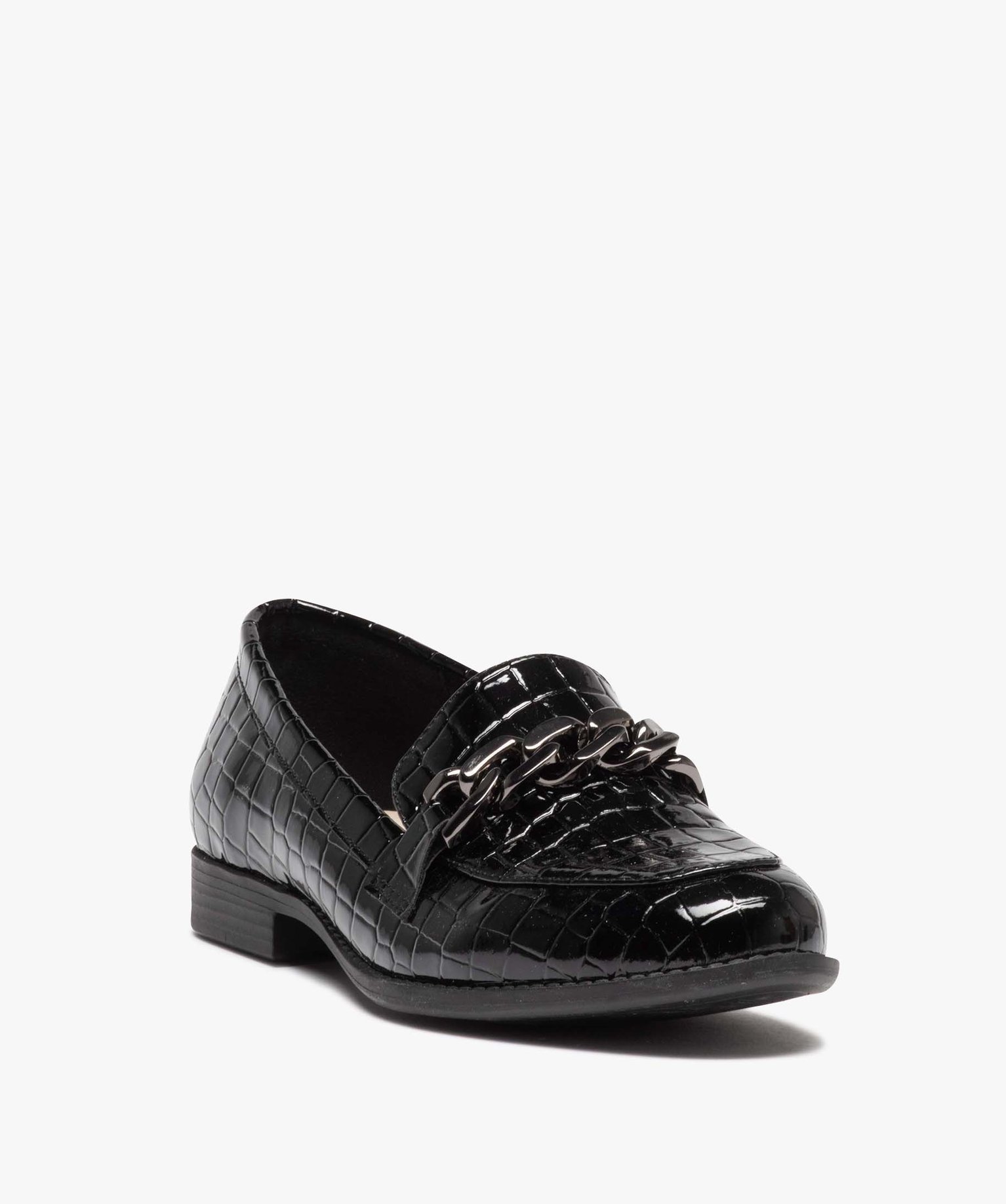 Mocassins femme vernies effet croco avec bride à chane noir | GEMO