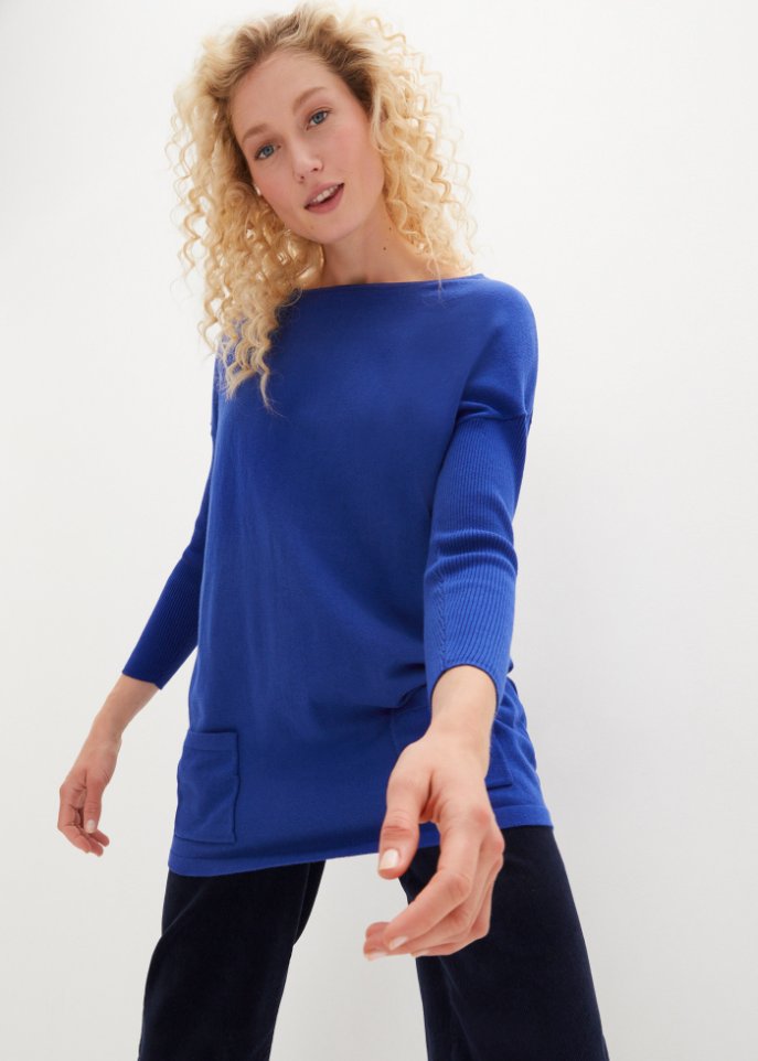 Feinstrickpullover aus Baumwollmix, 7/8 Arm