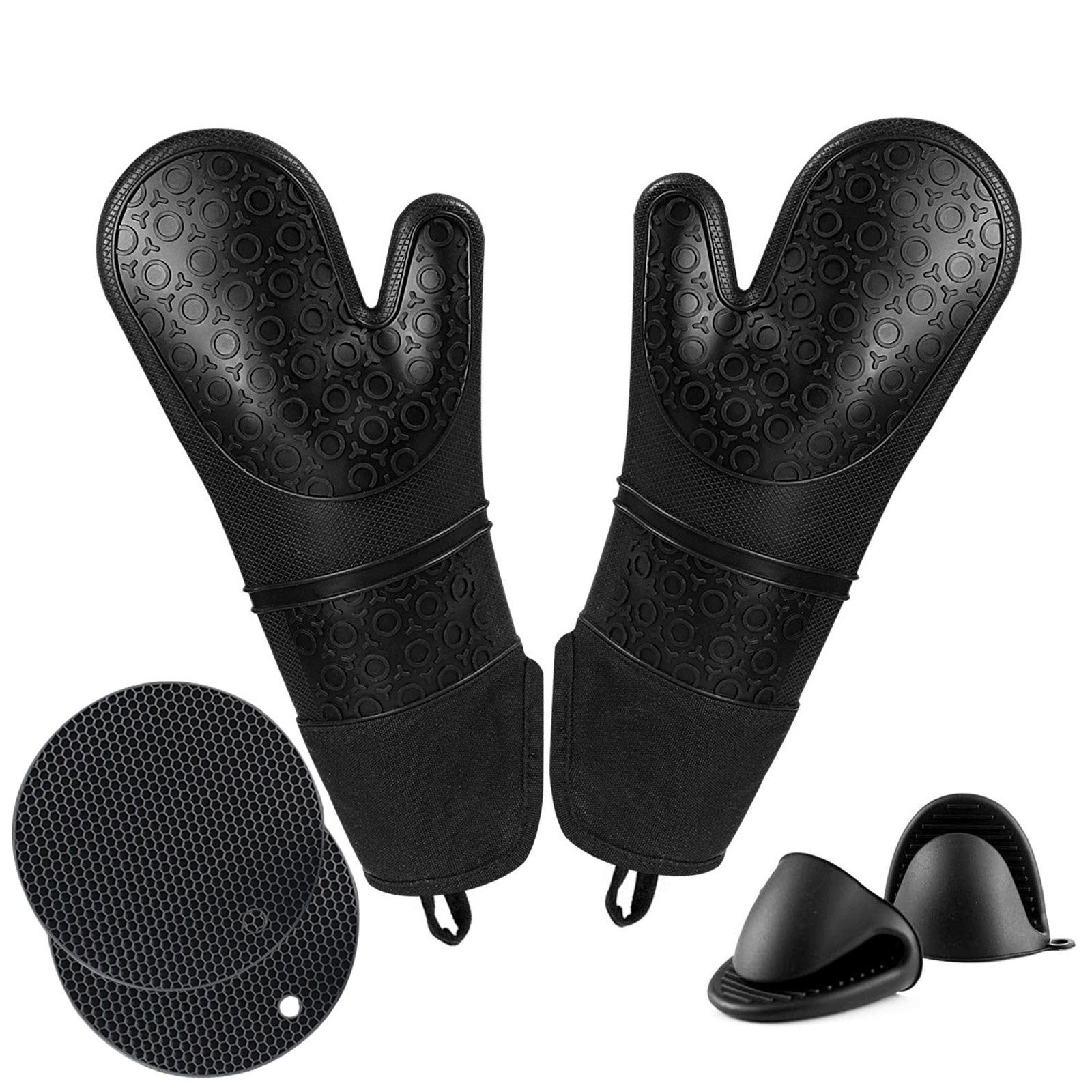 CALIYO Topflappen Ofenhandschuhe aus Silikon, 6er Set Topfhandschuhe, 230°C Hitzebeständige Backhandschuhe mit rutschfestem Silikonmuster