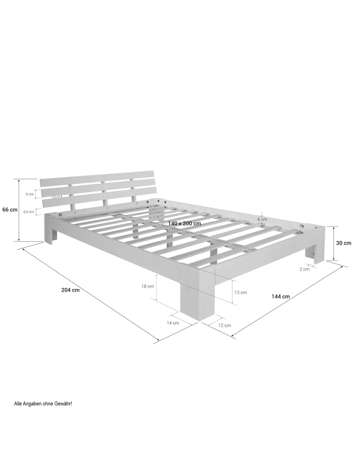 Homestyle4u Holzbett 140x200 mit Lattenrost und Matratze in Weiß günstig kaufen 140 x 200 cm