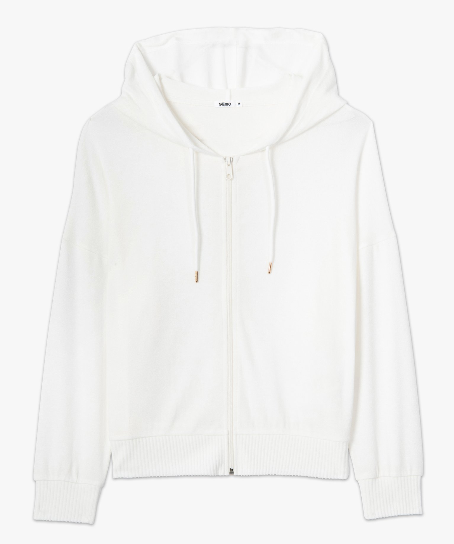 Veste d’intérieur femme à capuche zippée ecru | GEMO