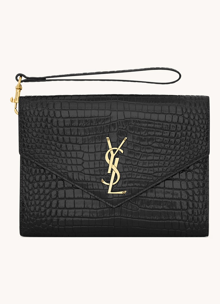 Saint Laurent Cassandre teļa ādas sajūgs ar krokostruktūru