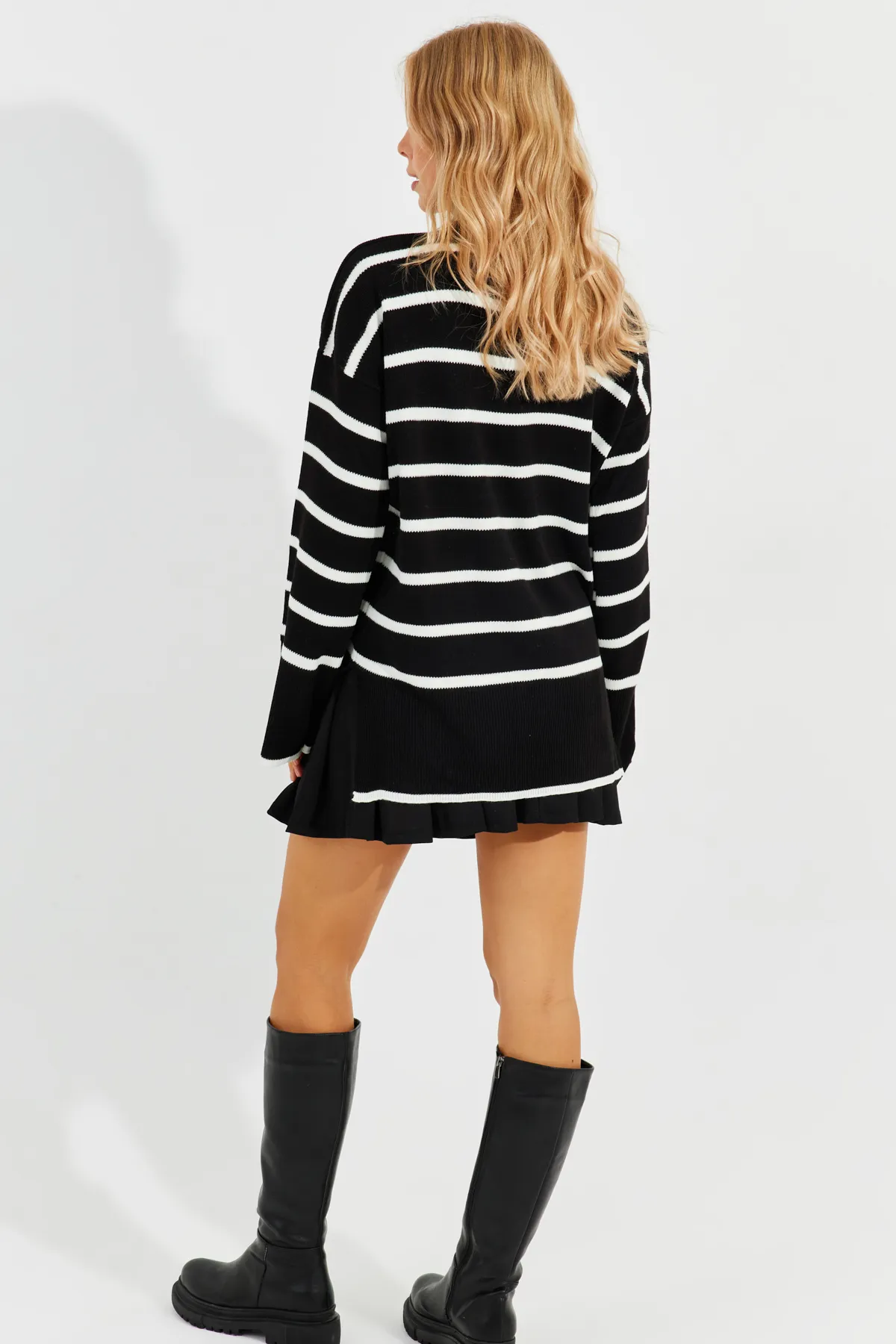 Cool & Sexy  Schwarzer Rollkragenpullover mit Streifen für Damen Q976