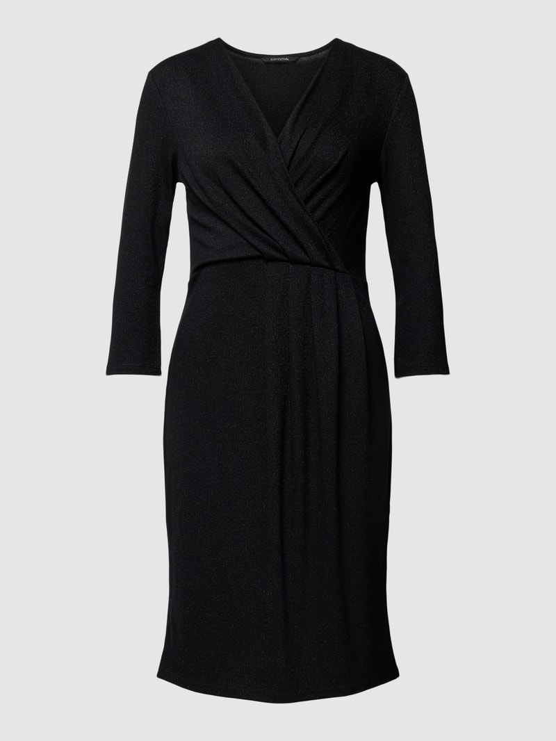 Knielanges Kleid in Wickel-Optik mit 3/4-Arm in schwarz