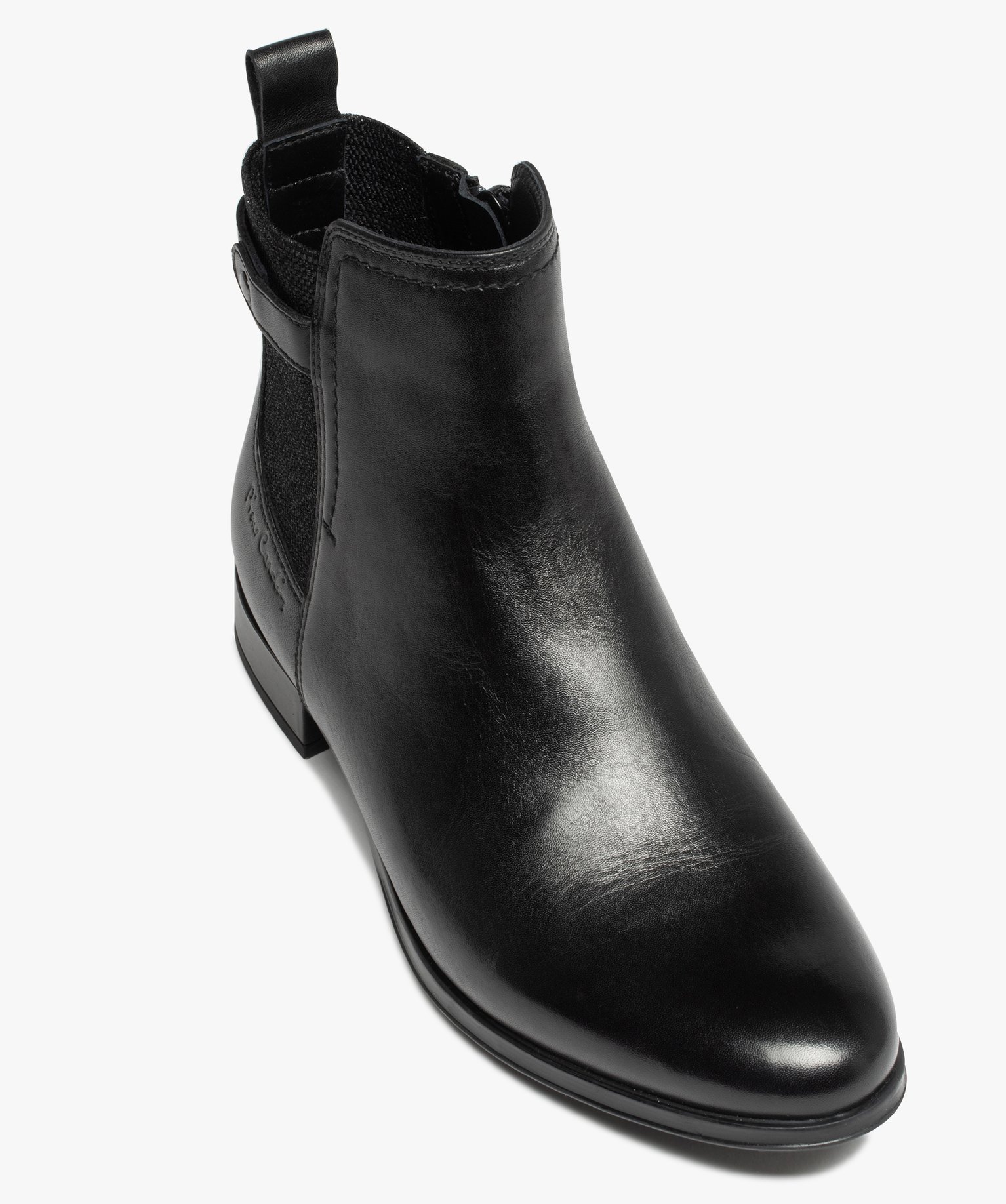 Boots dessus cuir avec élastique fantaisie sur tige femme -... noir | GEMO