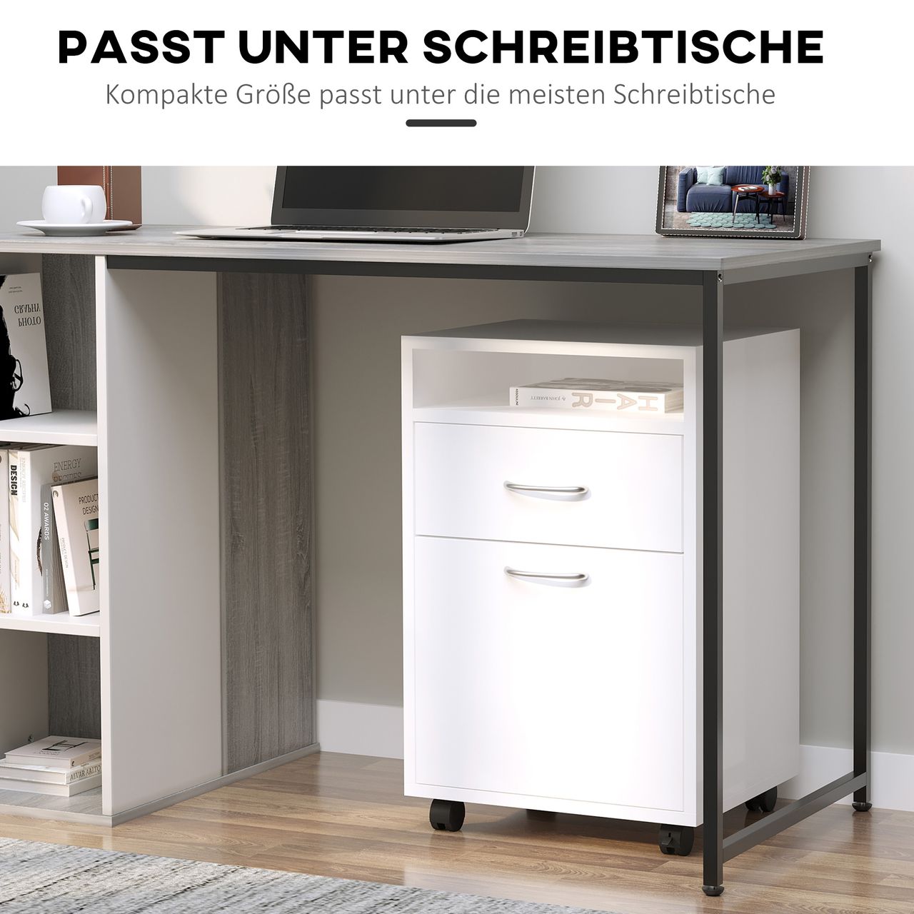 HOMCOM Rollcontainer Aktenschrank Bürocontainer mit Schublade Büroschrank Weiß