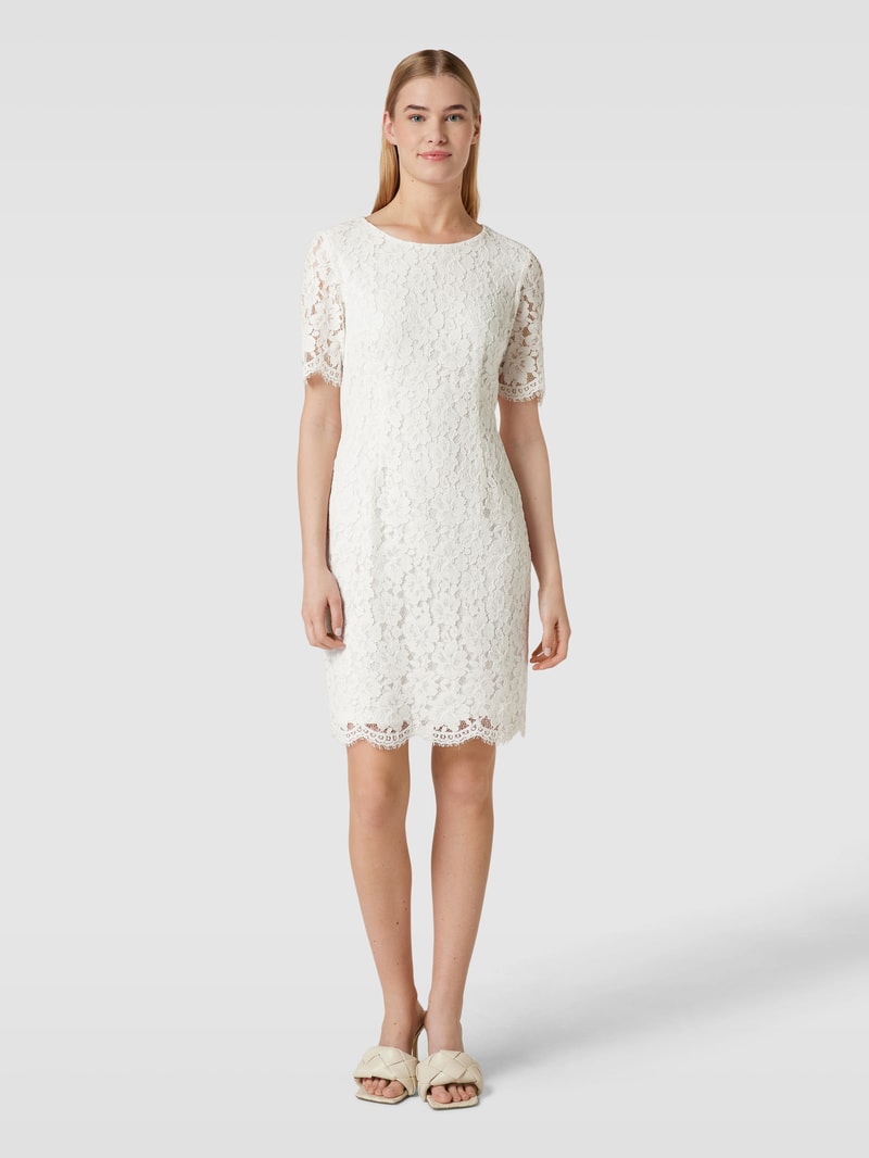 Cocktailkleid aus Spitze mit floralem Allover-Muster in ecru