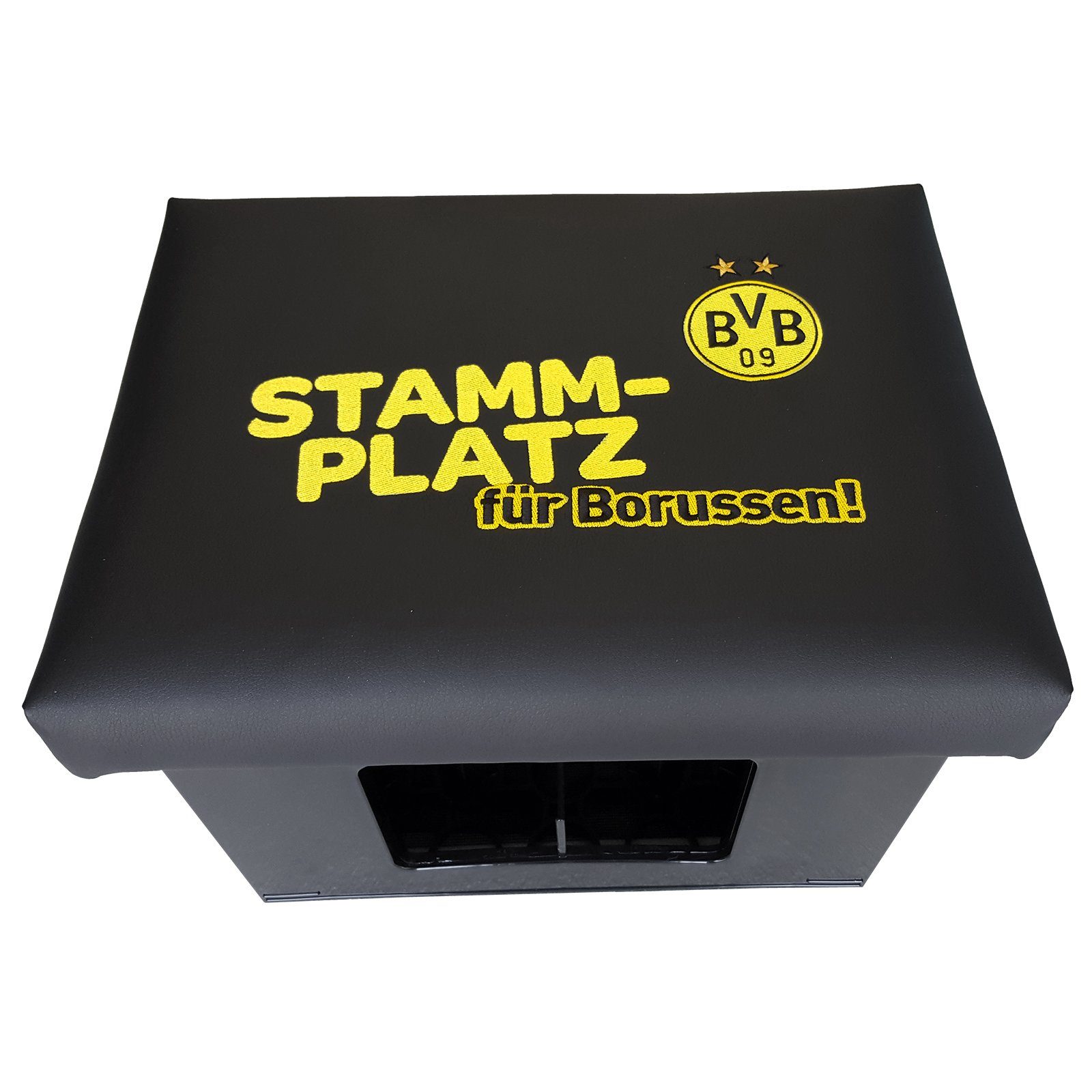 BierEx Sitzhocker Borussia Dortmund Bierkasten Sitzkissen BVB 09 Stammplatz Bierkiste (1 St)