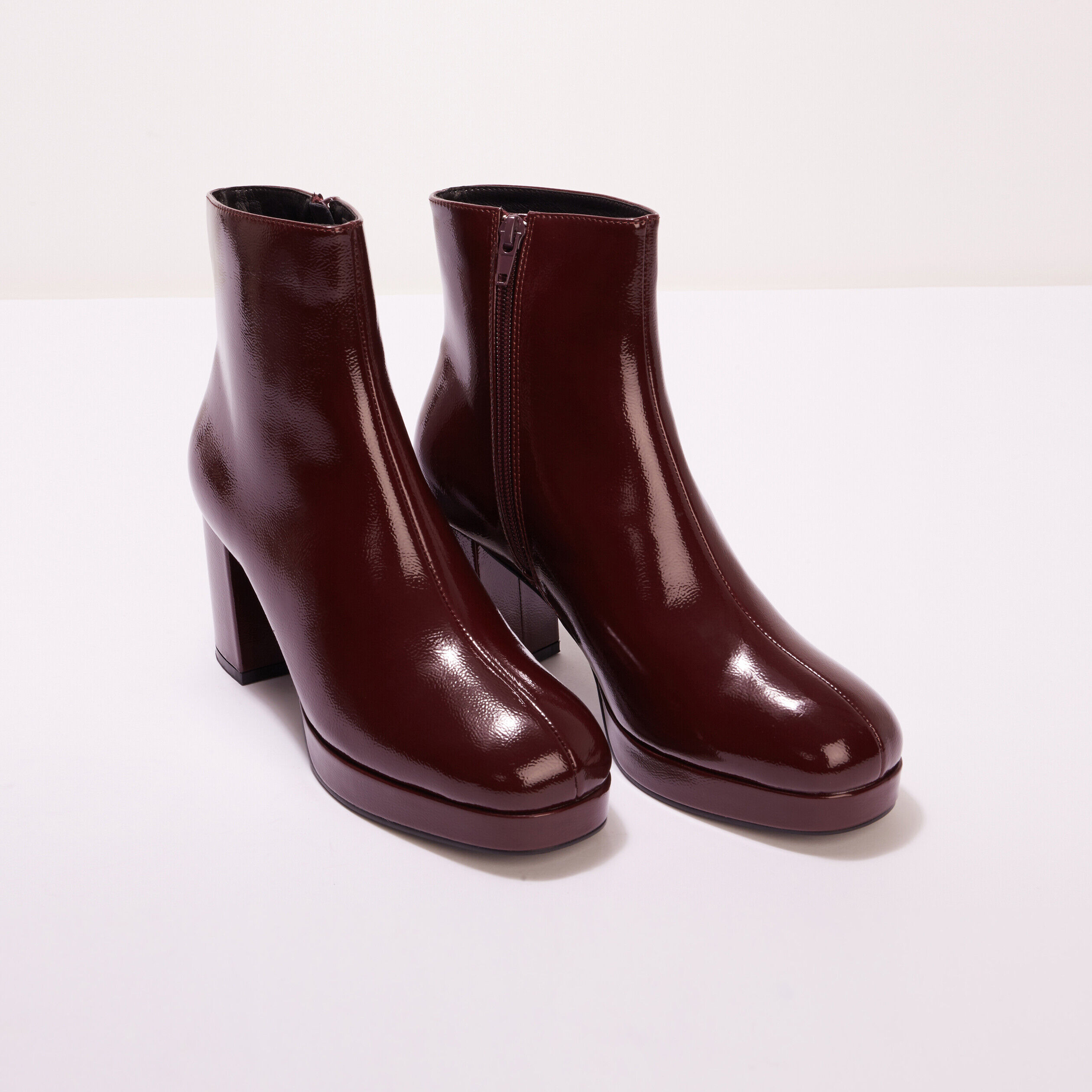 Bottines vernies talon haut prune femme | Cache Cache