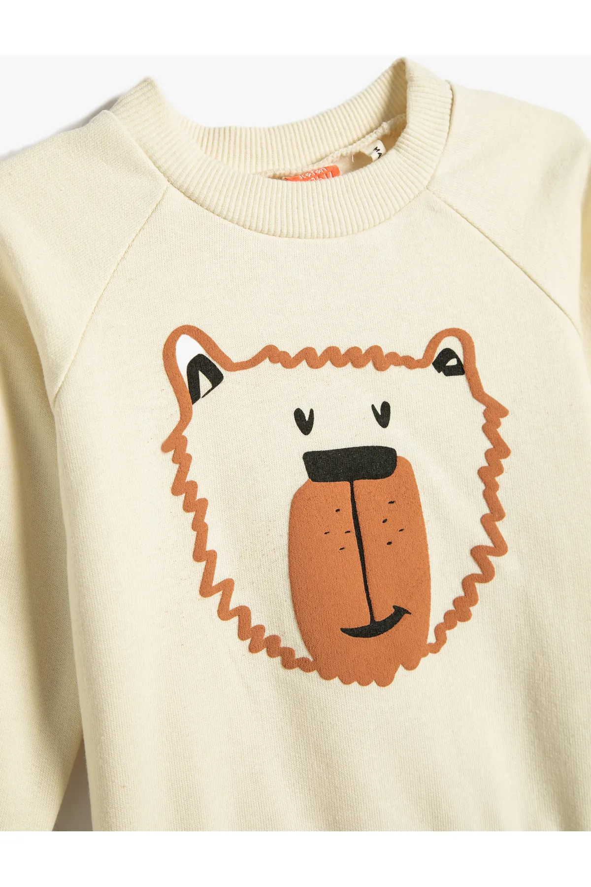 Koton  Sweatshirt mit Teddybär-Aufdruck, Roségold, langärmelig, Rundhalsausschnitt, Baumwolle