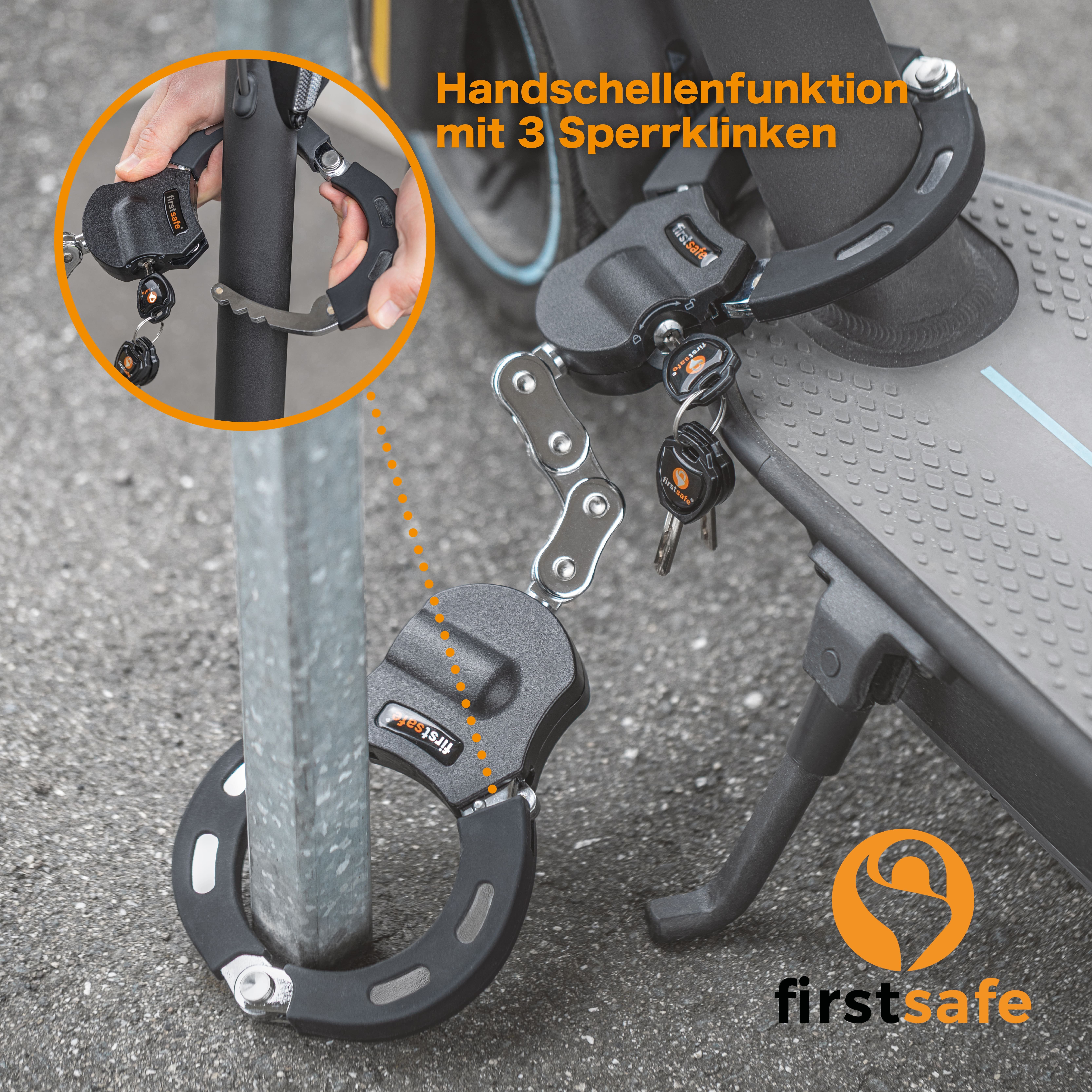 firstsafe Kettenschloss Handschellenschloss für E Scooter Schloss mit Tasche