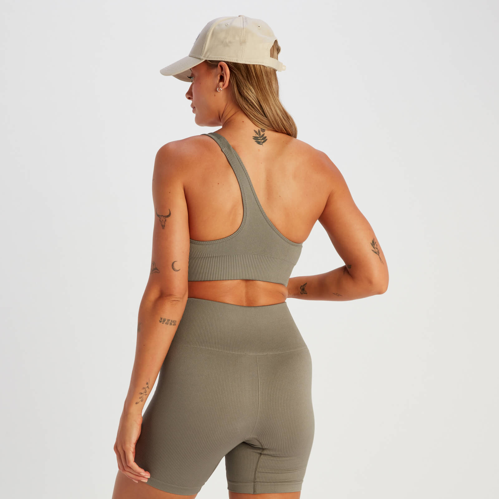 Brassière asymétrique côtelée sans coutures MP Tempo pour femmes – Taupe foncé