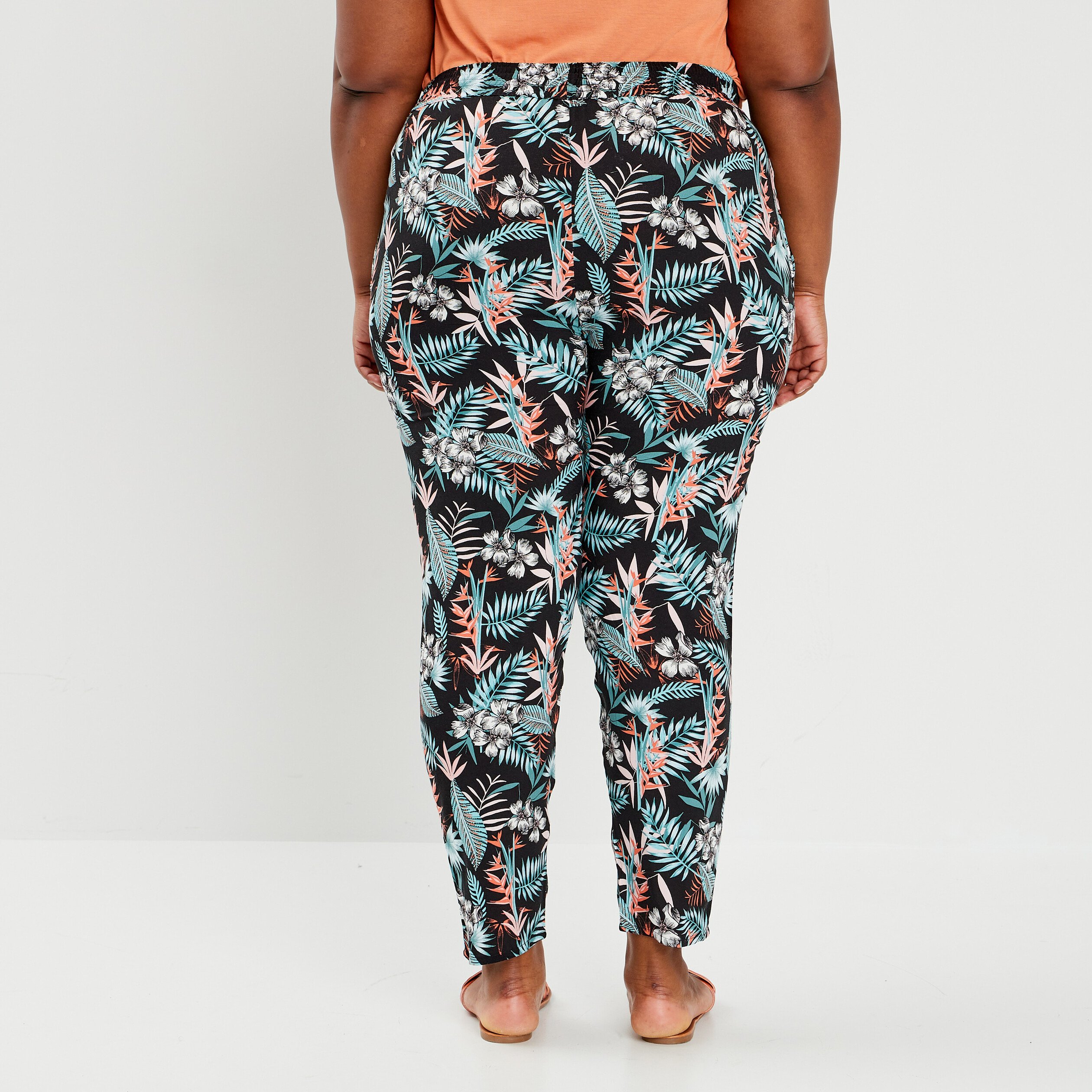 Pantalon fluide taille élastiquée noir femme grande taille | La Halle