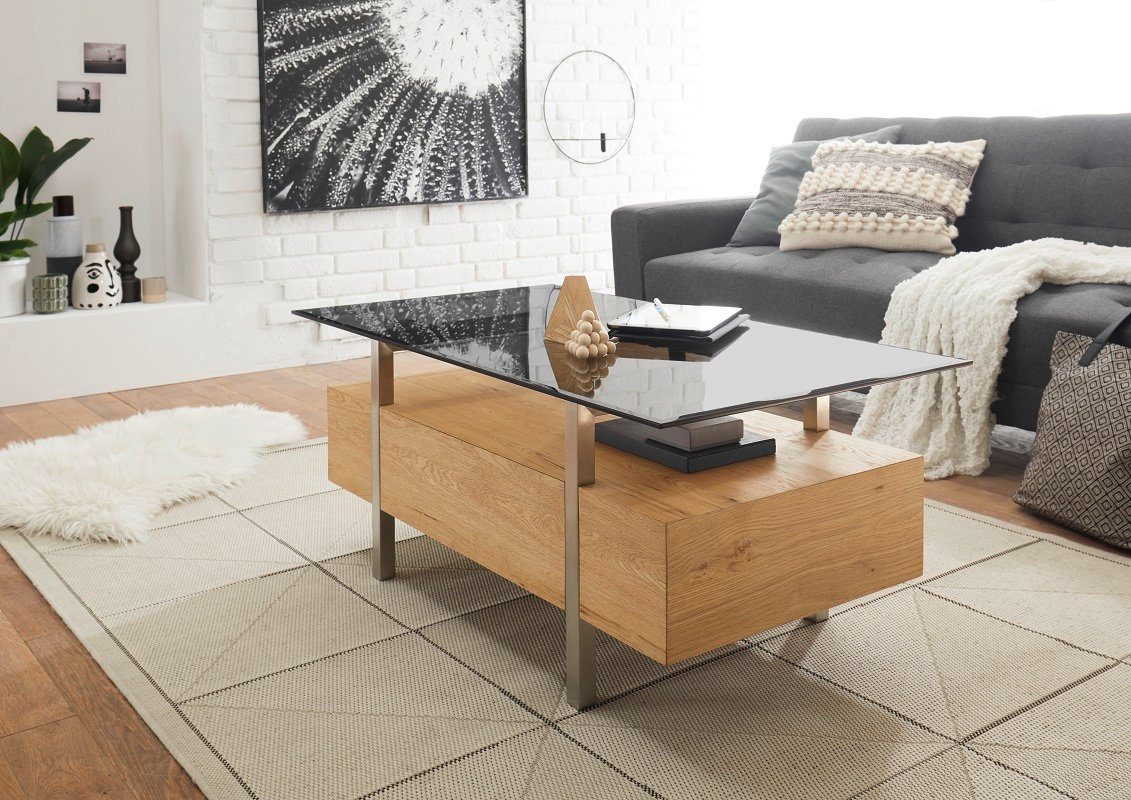 MCA furniture Couchtisch Couchtisch Hatfield mit Glasplatte, 80/110, Eiche / grau, verschied (no-Set)