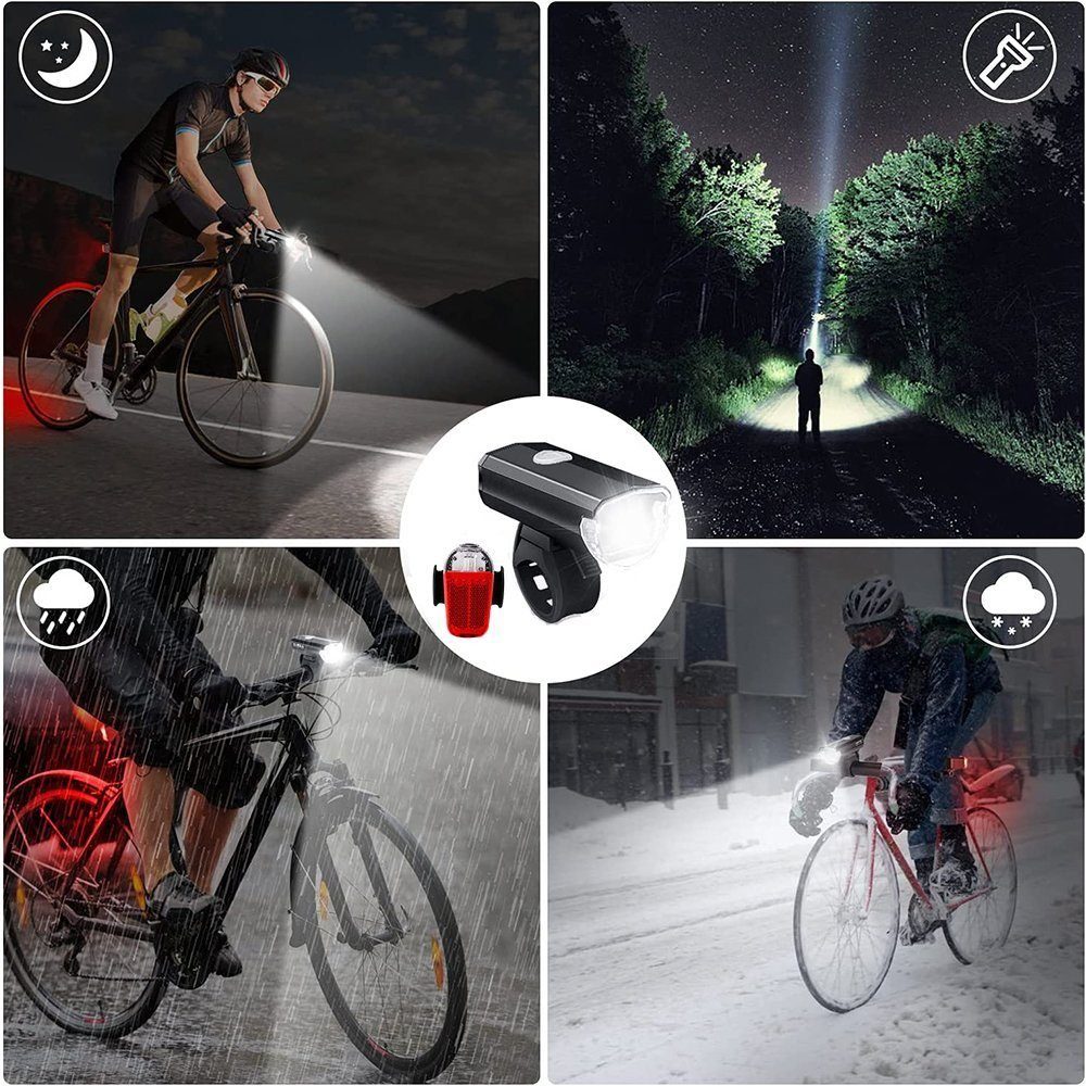 AUKUU Fahrradbeleuchtung Fahrradbeleuchtung LED Fahrradlicht Set, Fahrradbeleuchtung USB, Aufladbar und Wasserdicht