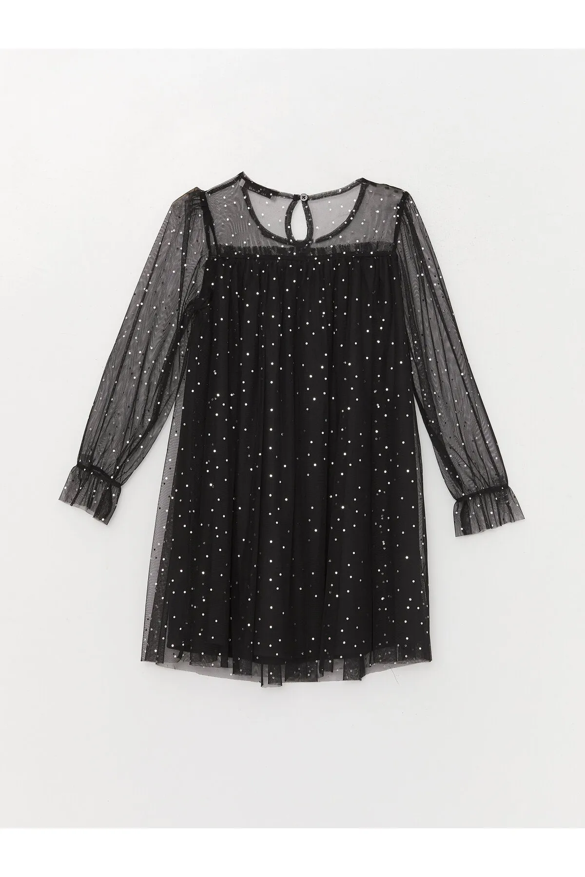LC Waikiki  Mädchen-Tüllkleid mit Rundhalsausschnitt und langen Ärmeln