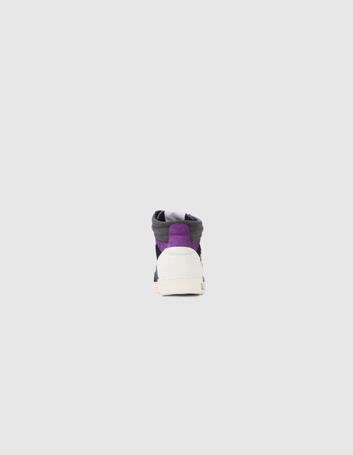 Sneakers noir, blanc, gris, violet mix cuir Femme