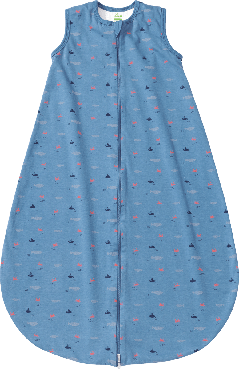 Schlafsack 1 TOG, mit Fisch-Krabben-Muster, blau, 70 cm, 1 St