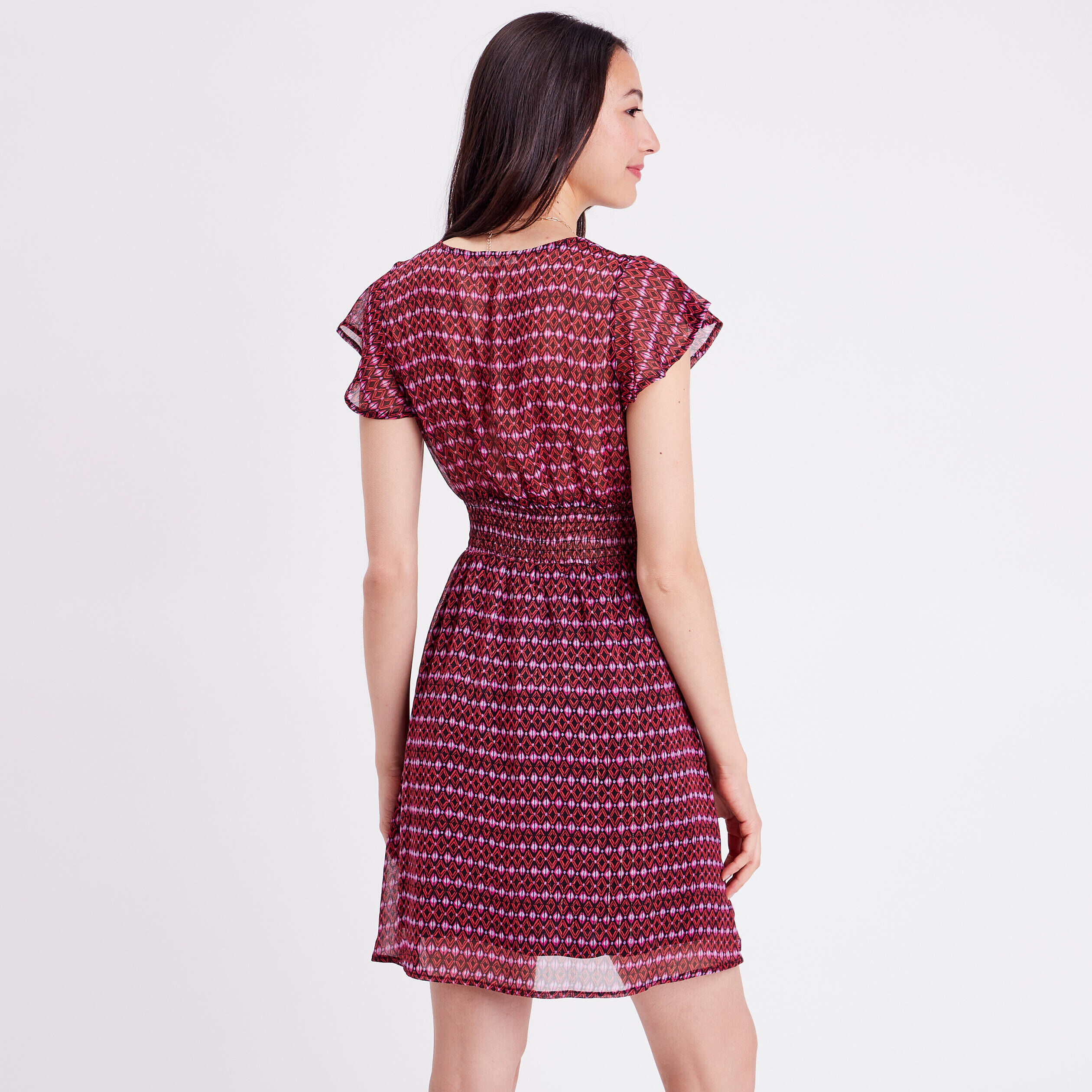 Robe évasée manches courtes rouge femme | Cache Cache