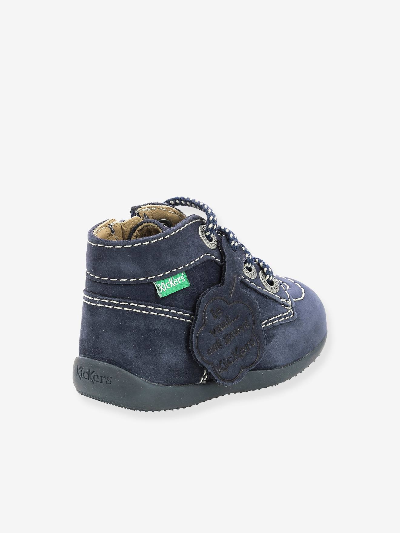 Bottillons cuir bébé Bonzip 2 KICKERS® 1ers pas camel jaune blanc