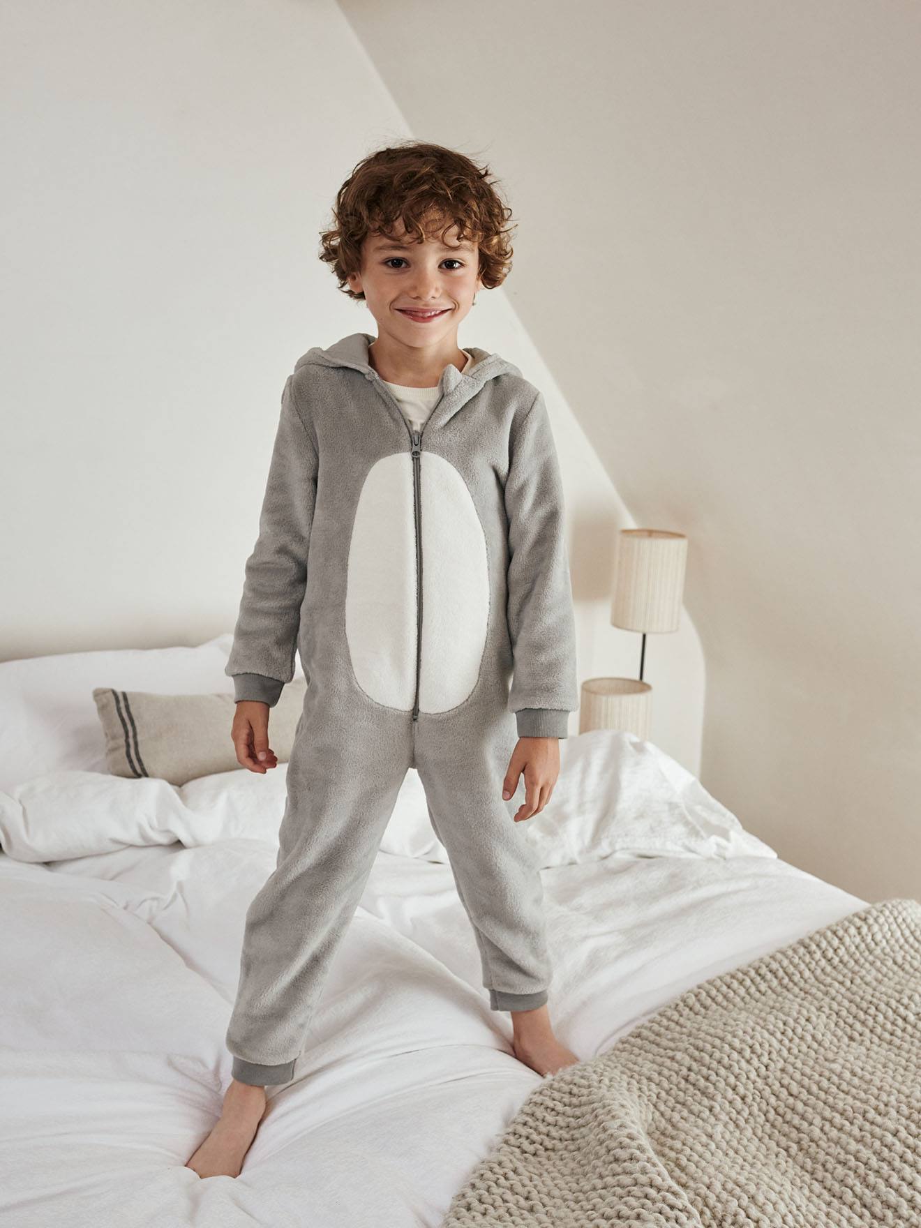 Combi-pyjama loup garçon gris clair