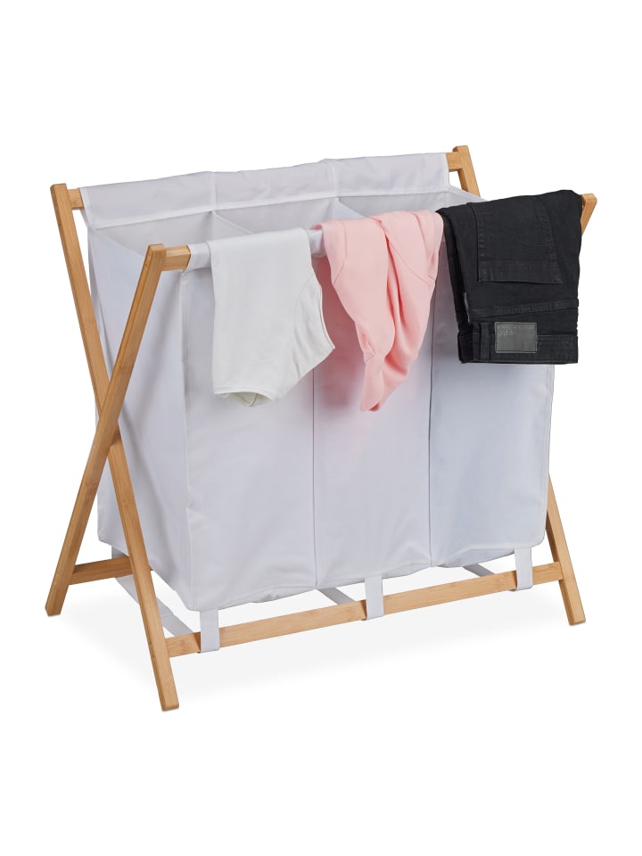 relaxdays Wäschekorb in Weiß/ Natur - (B)74 x (H)71 x (T)42 cm günstig kaufen onesize