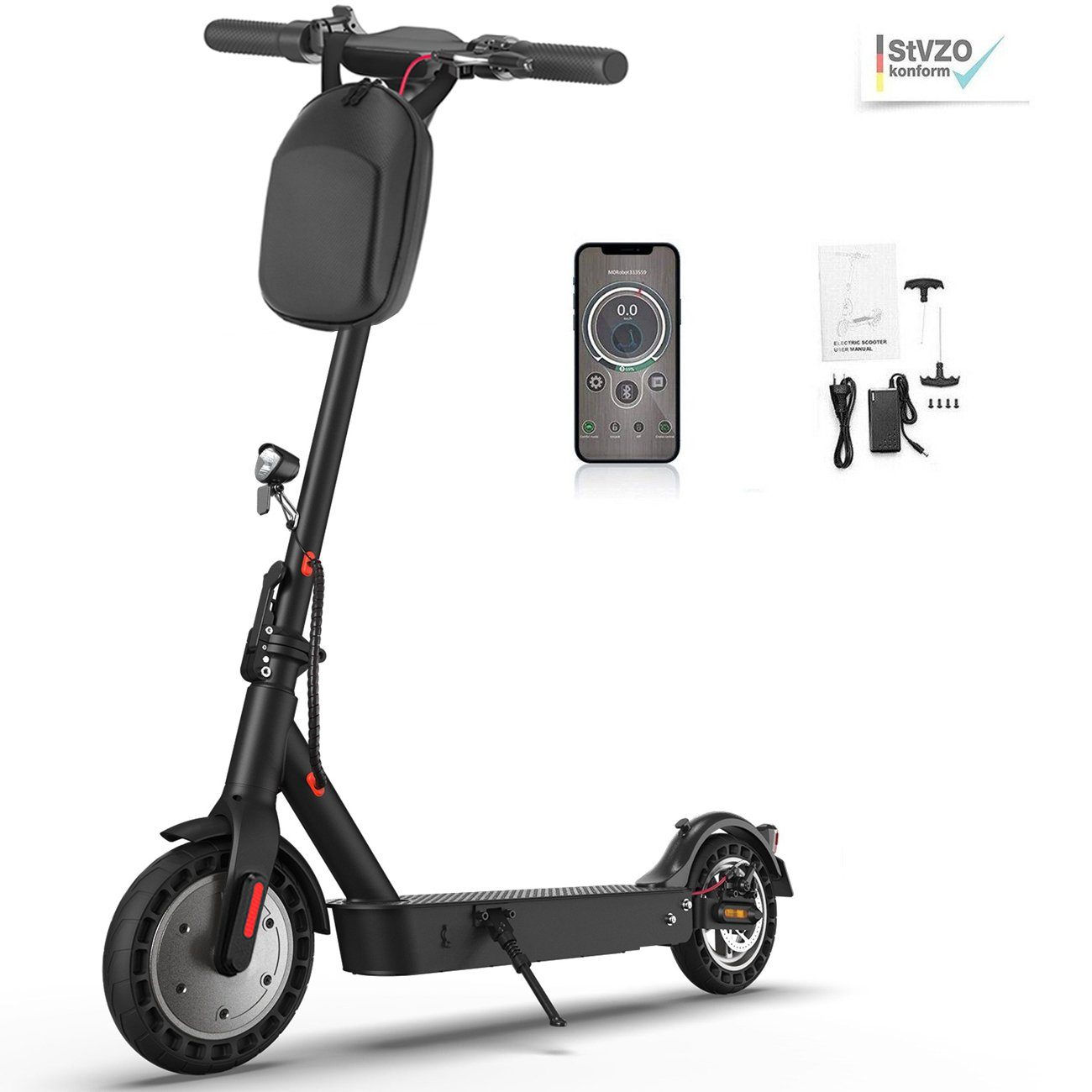 LETGOSPT E-Scooter Elektro Scooter mit Straßenzulassung ABE 10 Zoll Faltbarer E-Roller, 500,00 W, Elektroroller für Erwachsene Belastung von 120 kg, tragbarer E-Scooter