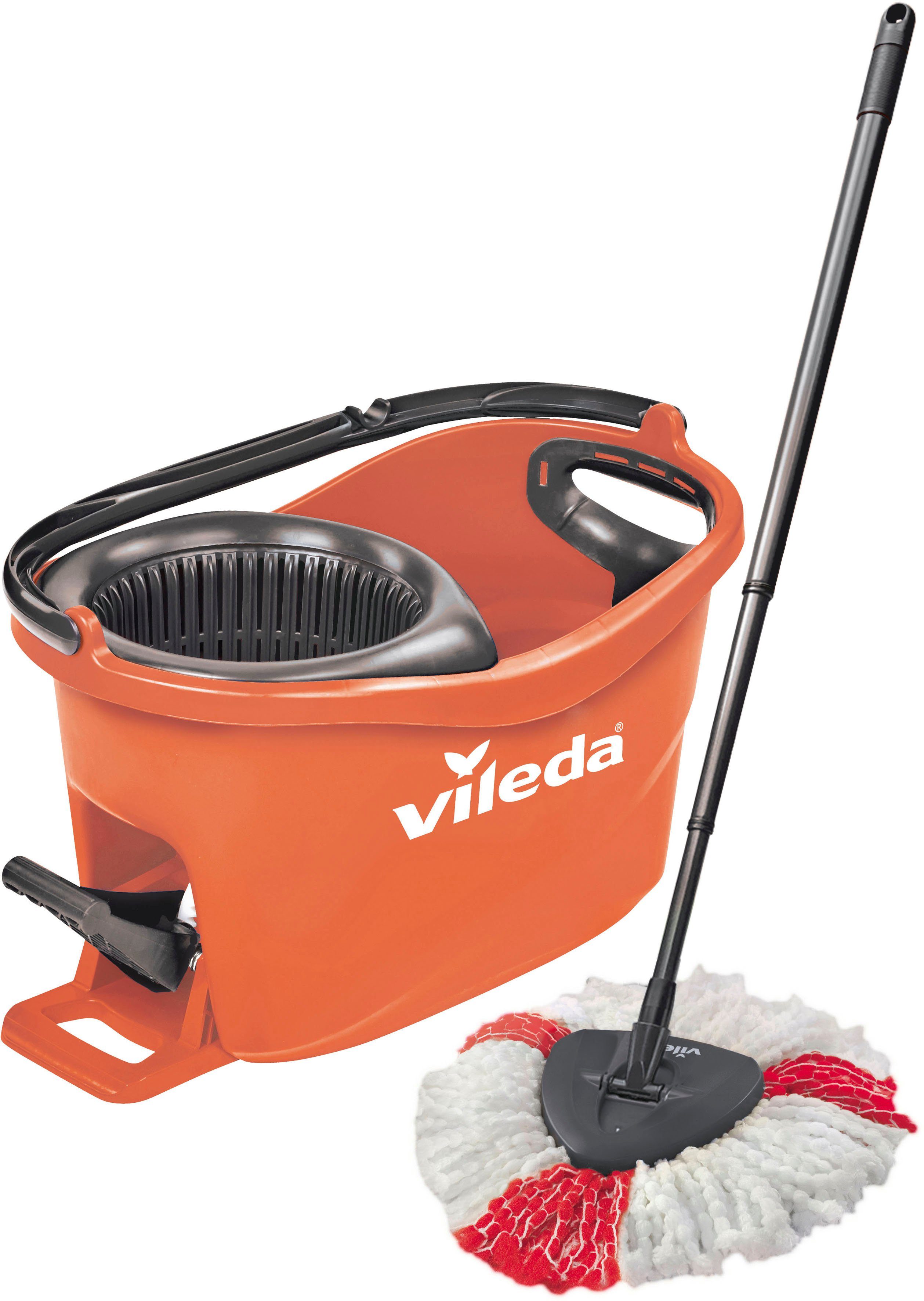 Vileda Bodenwischer-Set Turbo Colors Coral (3-St., Komplettset aus Bodenwischer, Eimer und Wischmop), mit 3-teiligem Teleskopstiel, bis zu 130cm ausziehbar