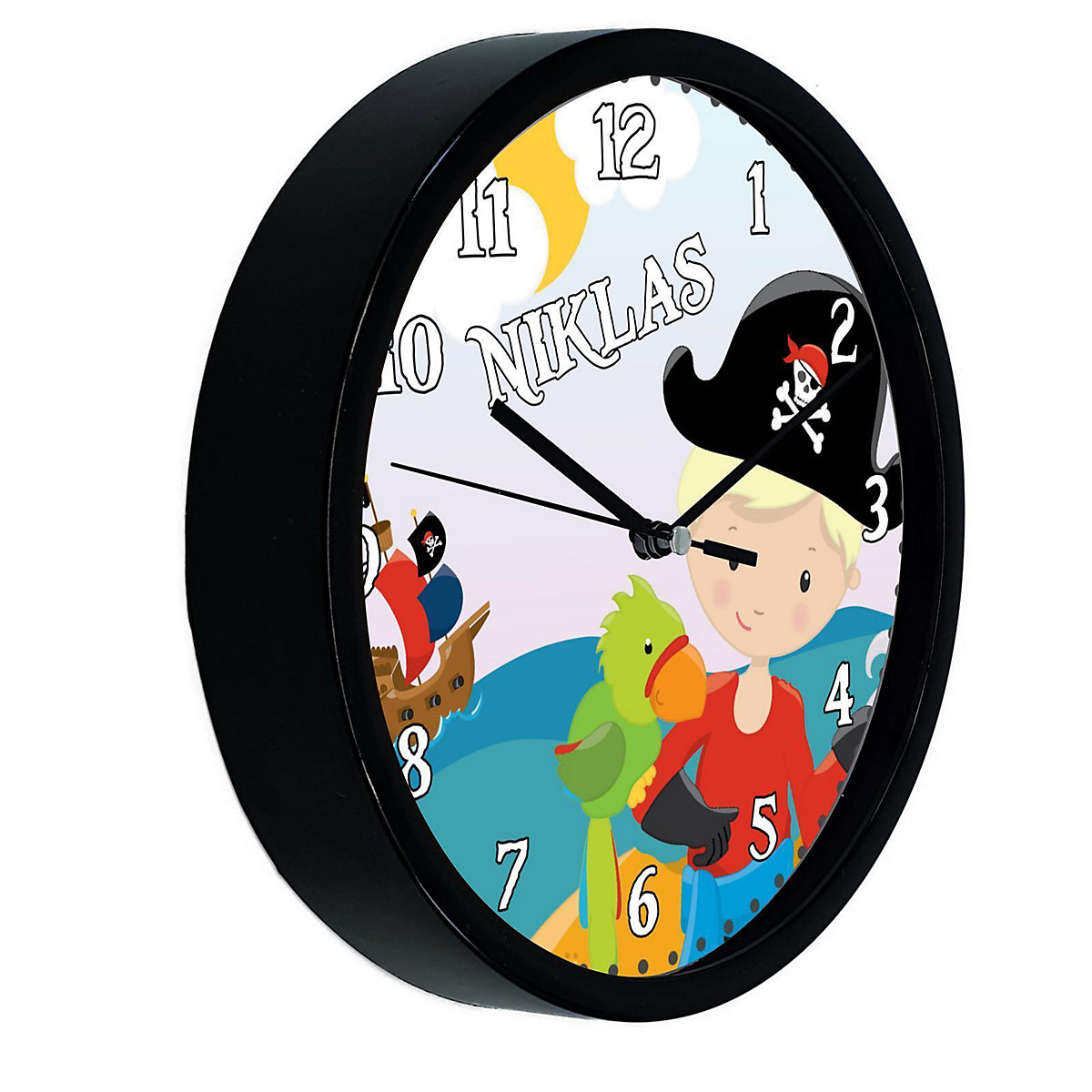 Kinder Wanduhr personalisiert mit Name Pirat nah