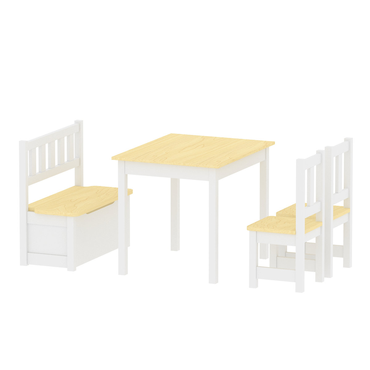 Kindertisch-Set Lousame Sitzgruppe Kiefernholz Natur / Weiß