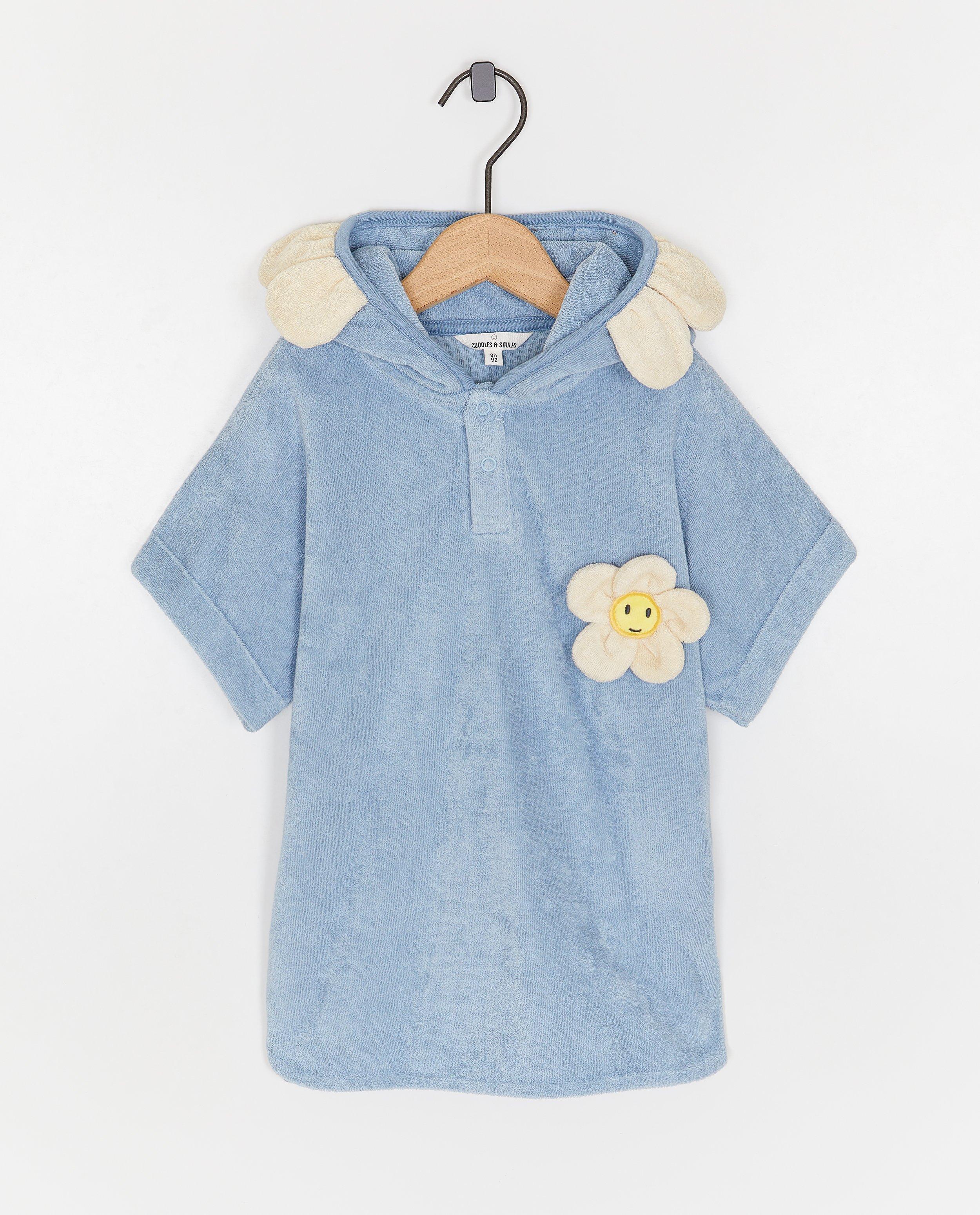 Poncho de baie Cuddles and Smiles cu flori albastre