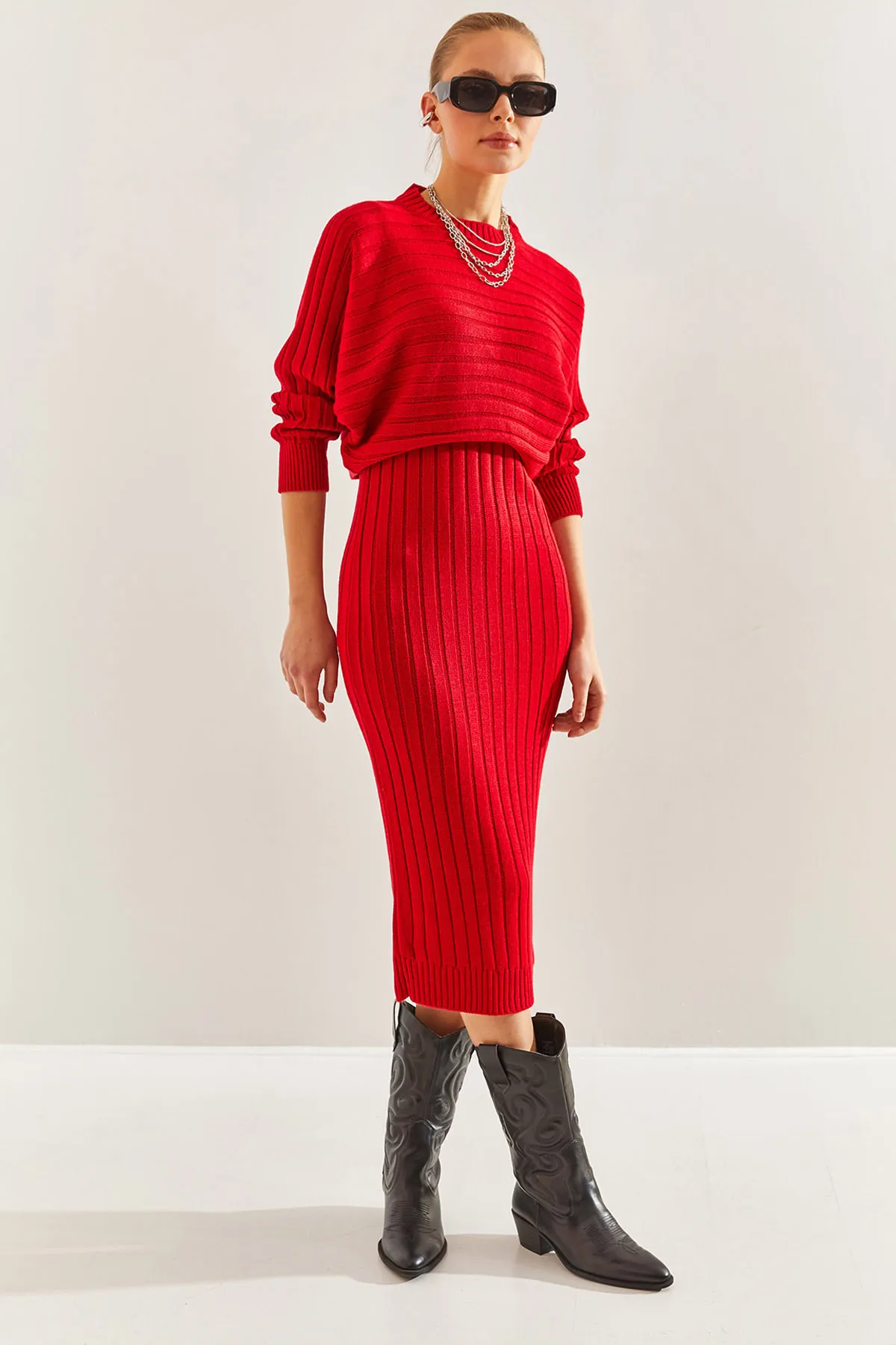 Bianco Lucci  Damen-Strickwaren-Trägerkleid-Pullover-Doppelset