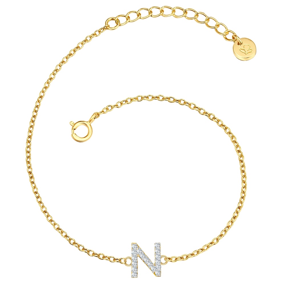 Glanzstücke München Bracelet en argent Lettre N Argent sterling Oxyde de zirconium (CZ) en Or jaune Bracelet
