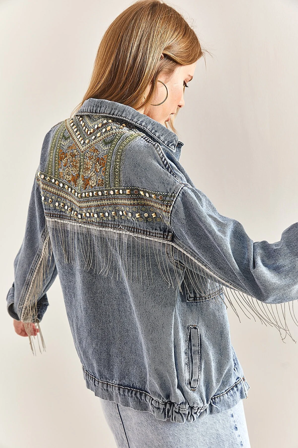 Bianco Lucci  Damen-Jeansjacke mit bestickter Steinstickerei