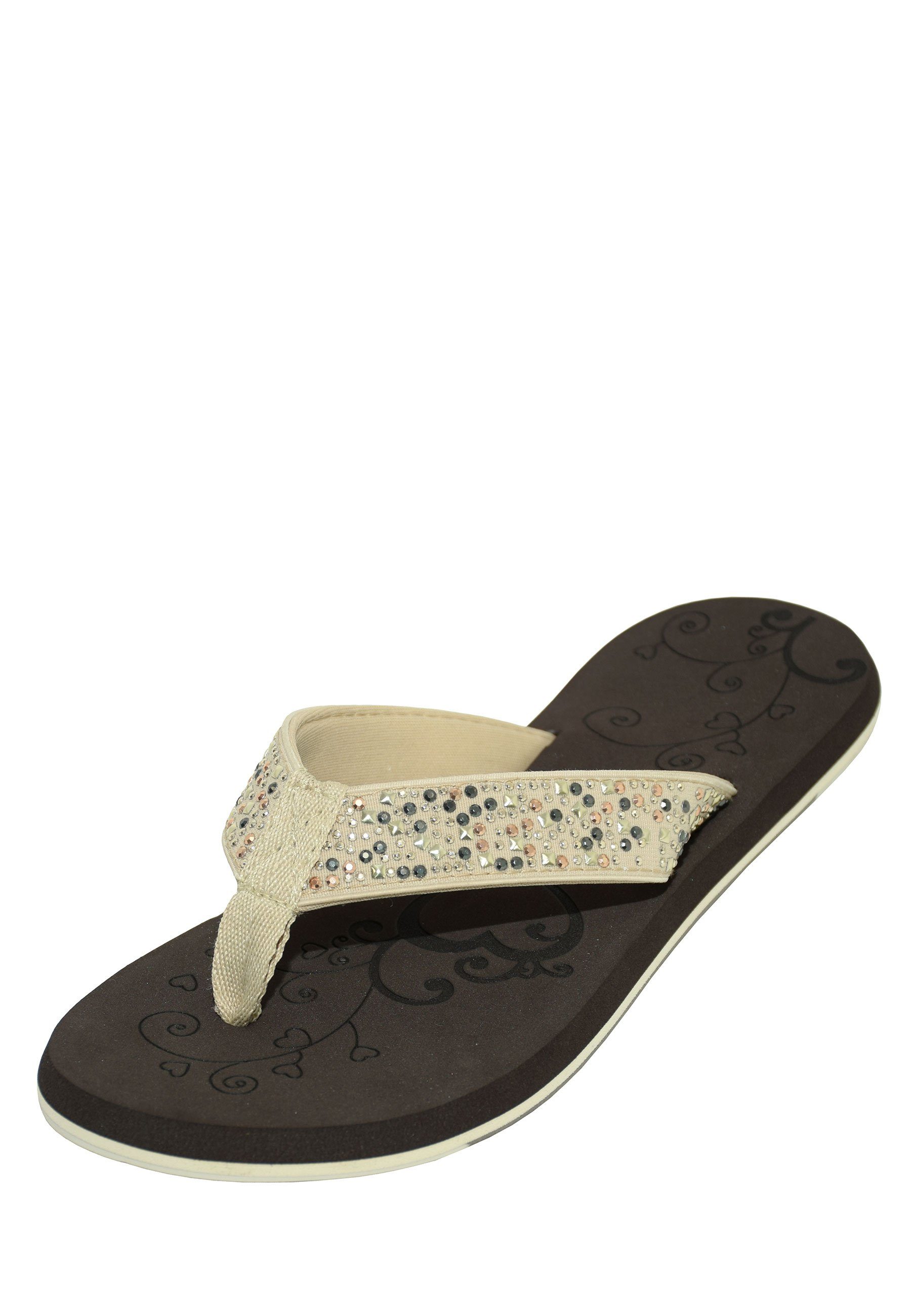 MADSea Midnight Badepantolette Zehentrenner mit Strass-Steinchen