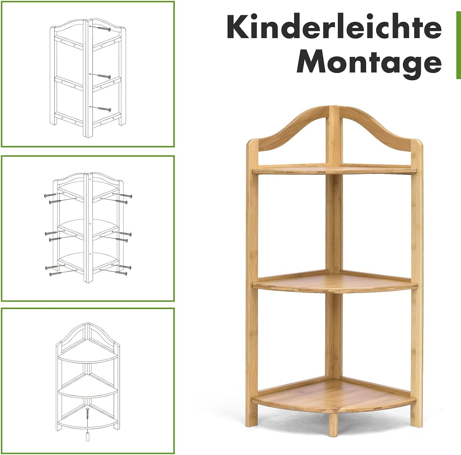 KOMFOTTEU Eckregal Standregal, mit 3 Etagen, aus Bambu, 33 × 33 × 85 cm