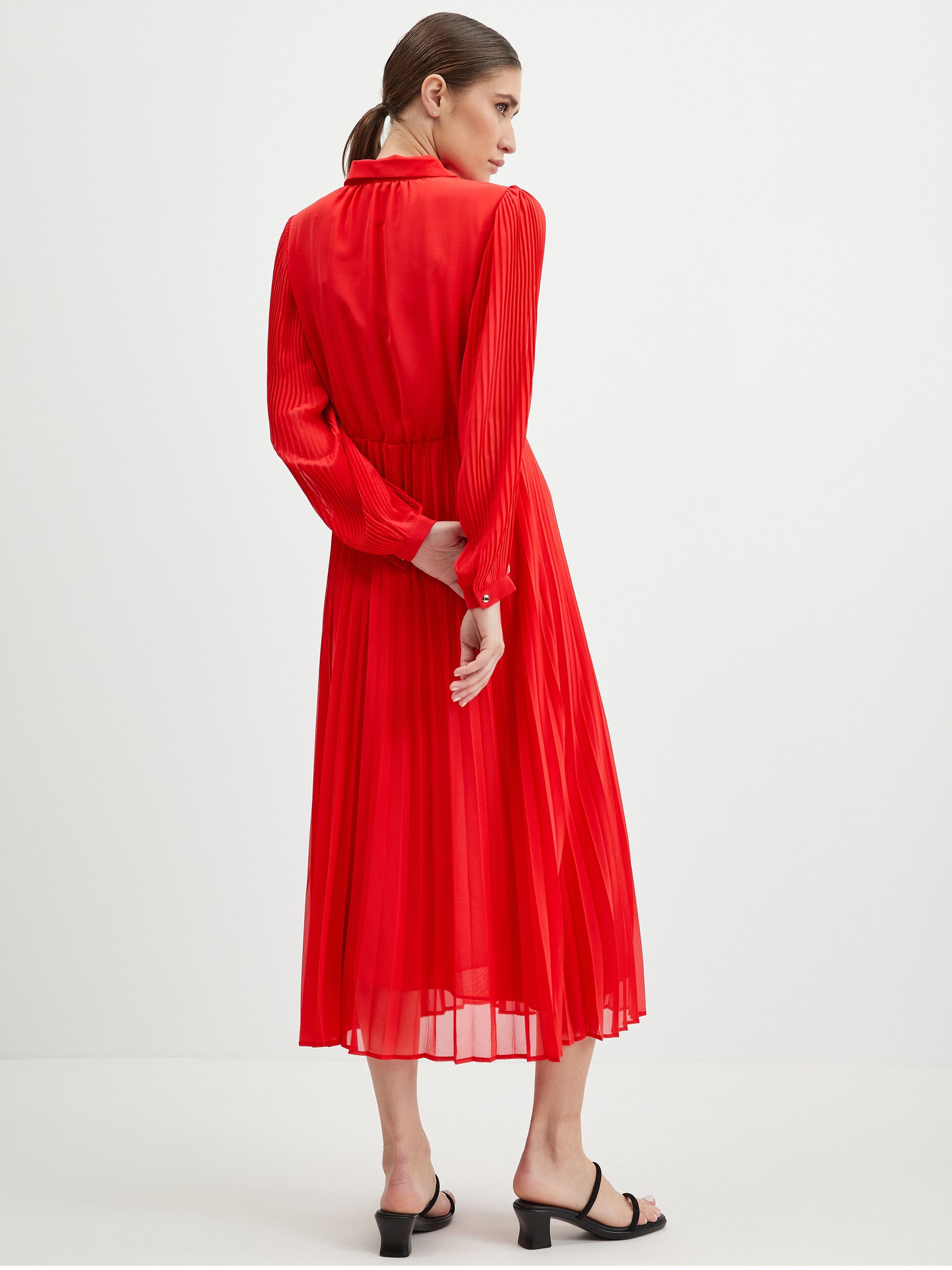 Rotes plissiertes Damen Midikleid ORSAY
