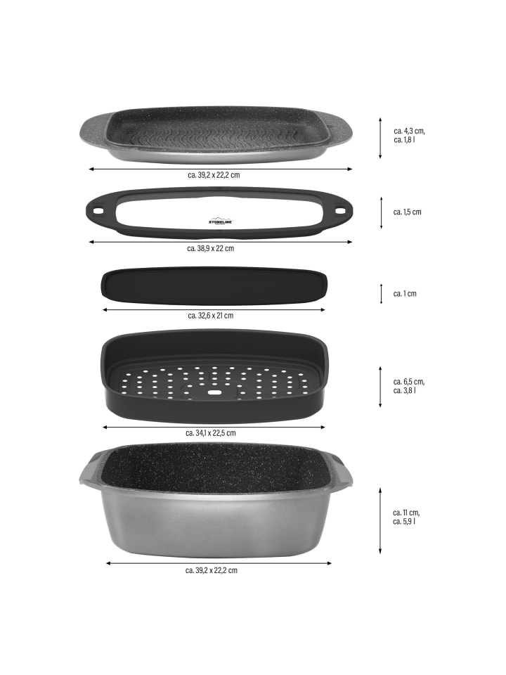 Stoneline Bräter und Back Set 5-teilig 40x22 cm | mit Deckeln in Anthrazit günstig kaufen onesize
