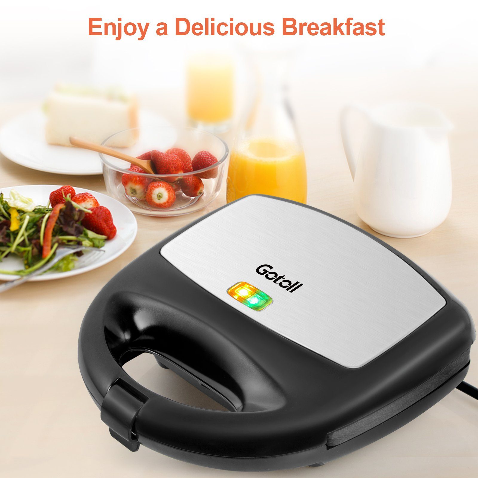 Gotoll Sandwichmaker GLS01, 700 W, Sandwichtoaster Platten Kontaktgrill, mit Antihaftbeschichtung Grill