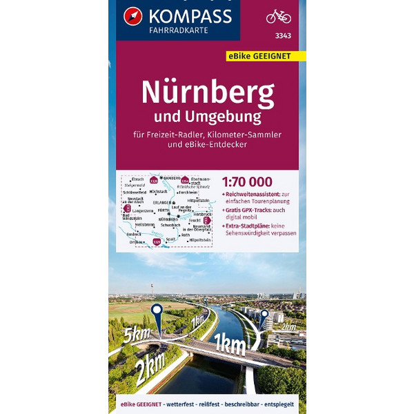 KOMPASS FAHRRADKARTE 3343 NÜRNBERG UND UMGEBUNG 1:70.000