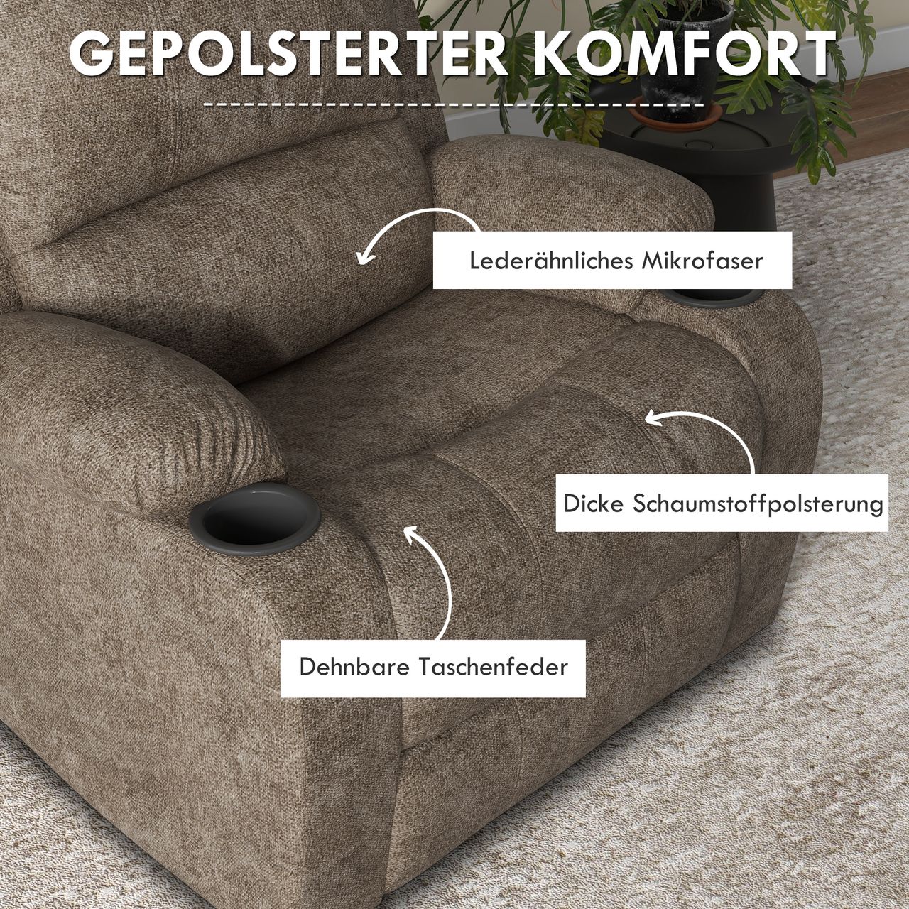 HOMCOM Relaxsessel Fernsehsessel mit Liegefunktion, Ruhesessel mit Wippfunktion