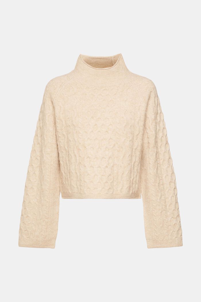 Cropped-Pullover mit Zopfstrickmuster, Alpaka-Anteil
