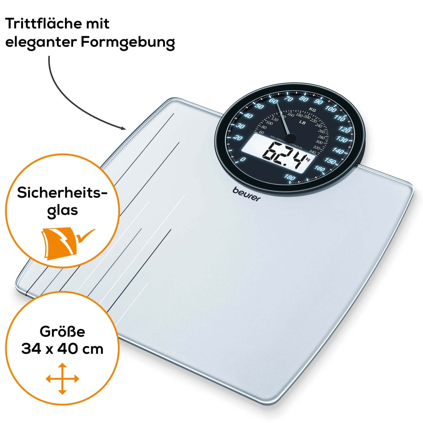 Beurer Glaswaage - GS 58-Angesagte Glaswaage mit rundem Cockpit-Display