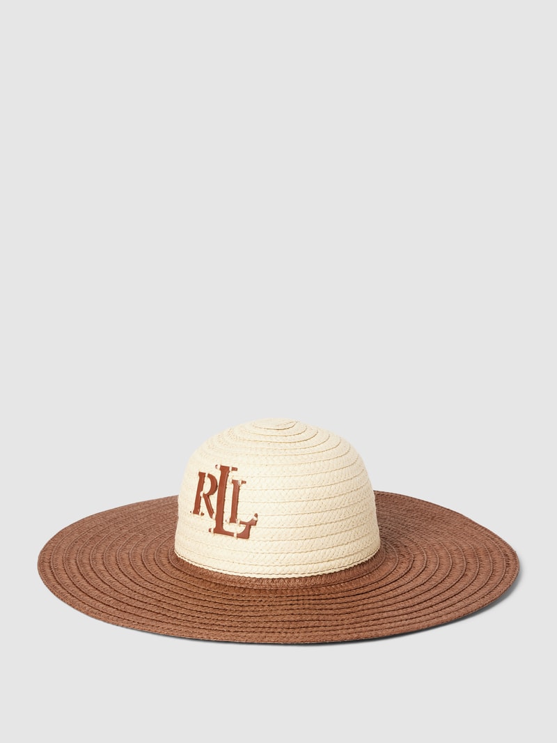 Strohhut mit Logo-Applikation in beige
