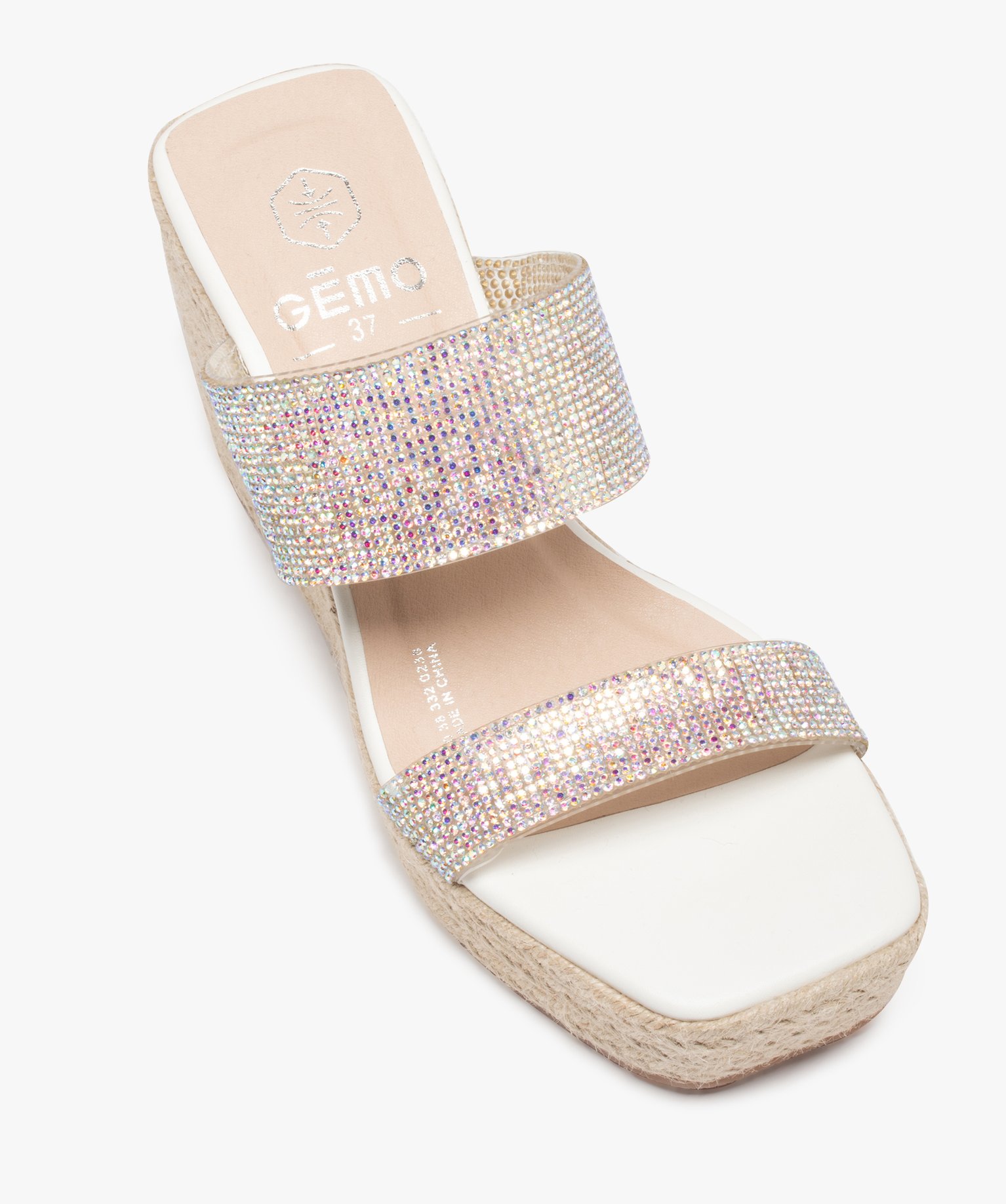 Sandales femme compensées à brides scratch en cuir blanc | GEMO