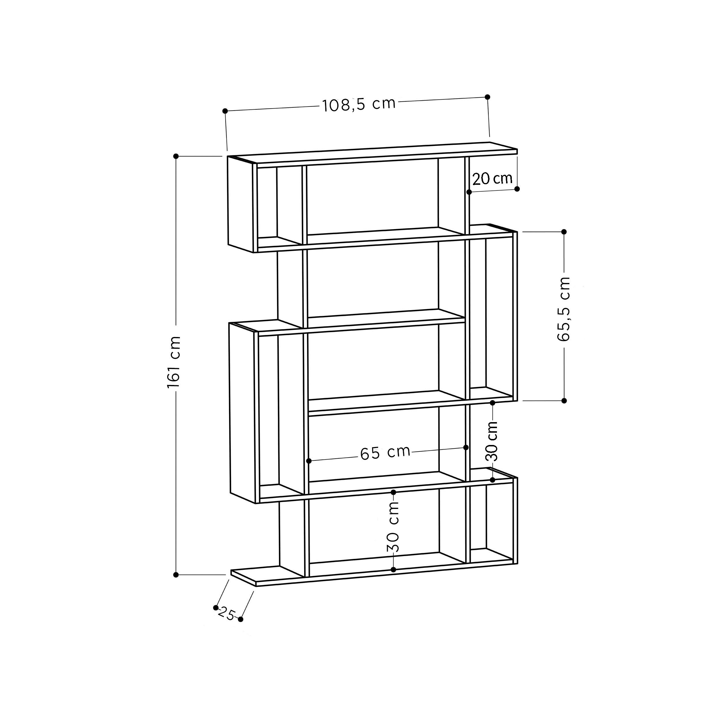Decortie Bücherregal Mito, Modernes Bücherregal, Vitrine, 108,5 x 25,5 x 161 cm