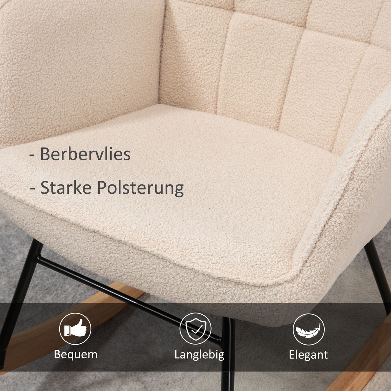 HOMCOM Schaukelstuhl Schwingsessel Akzentstuhl bis 120 kg, Polyester, Beige