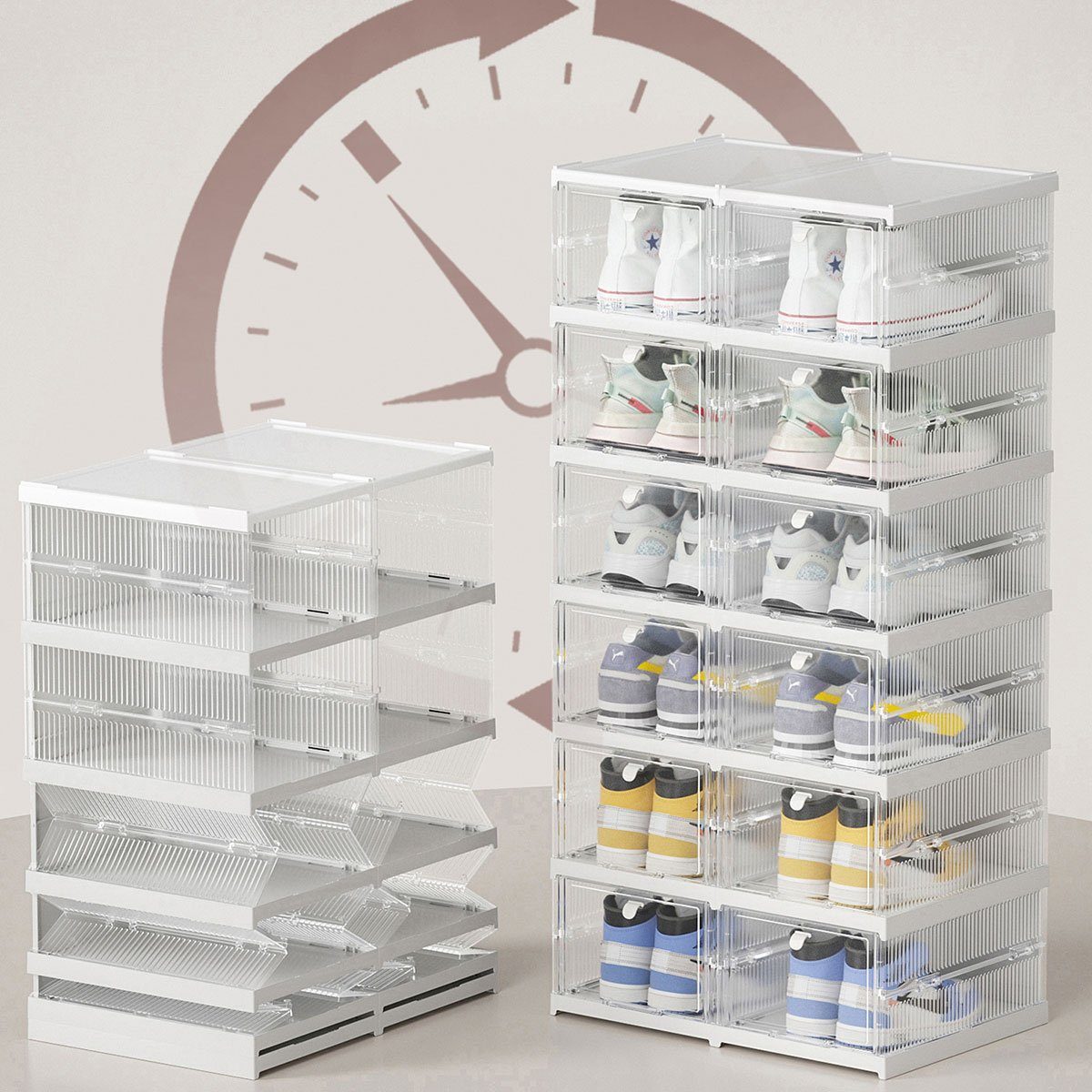 MULISOFT Schuhbox Schuhboxen 6er Set, stapelbare Schuhorganizer Aufbewahrungsbox, Kunststoffboxen mit durchsichtiger Tür, Schuhaufbewahrung