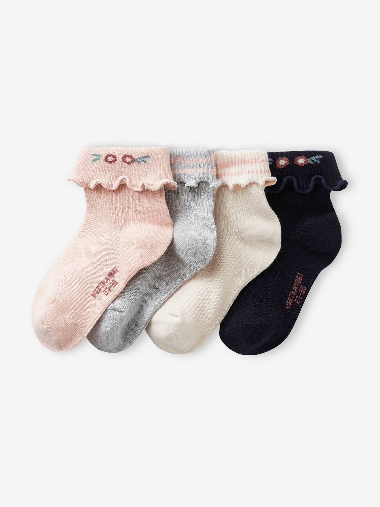Lot de 4 paires de chaussettes fantaisie fille écru