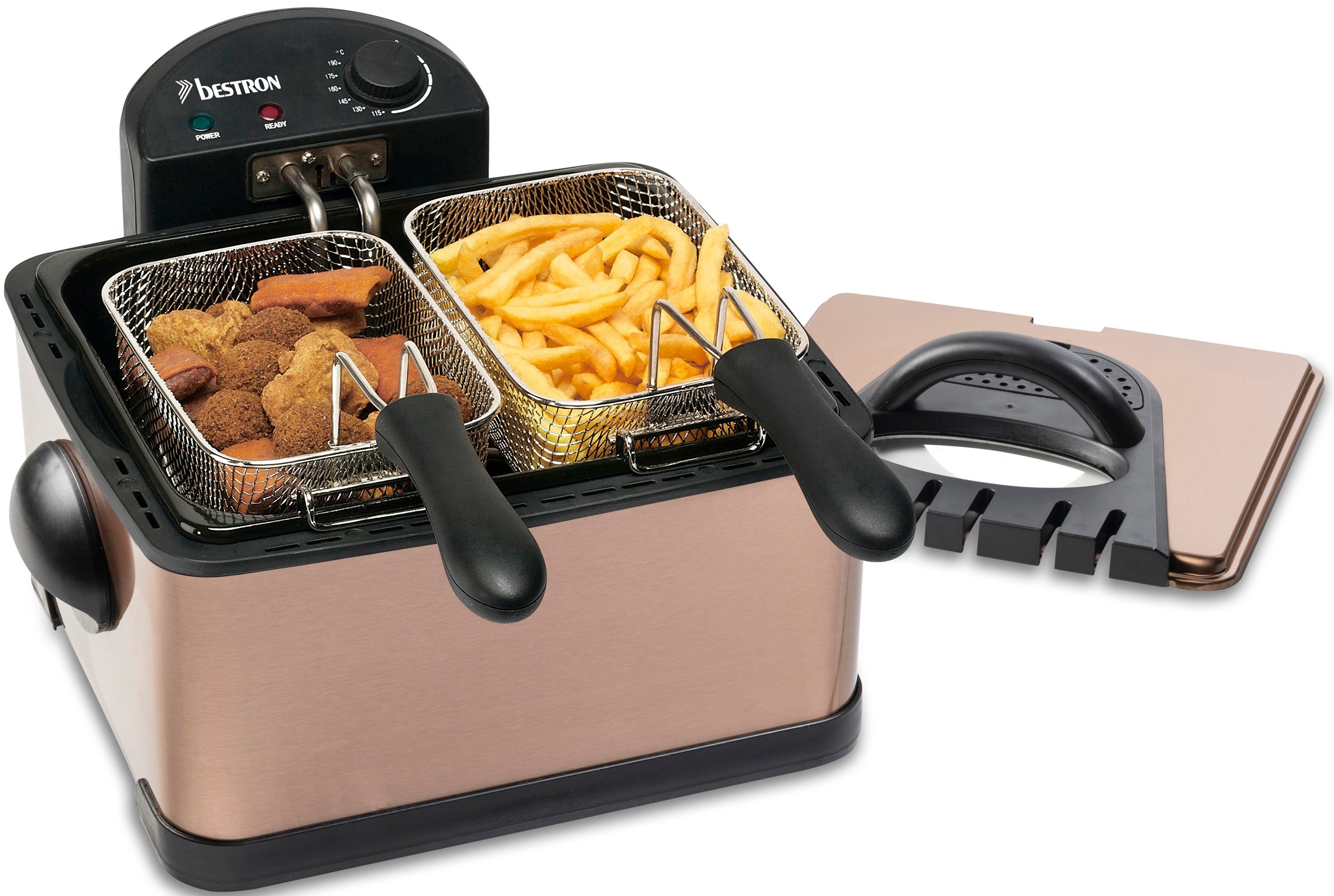 bestron Fritteuse DF402CO XL, 2000 W, 3 Körben, Kaltzonentechnologie, Ölbehälter herausnehmbar, 4 L